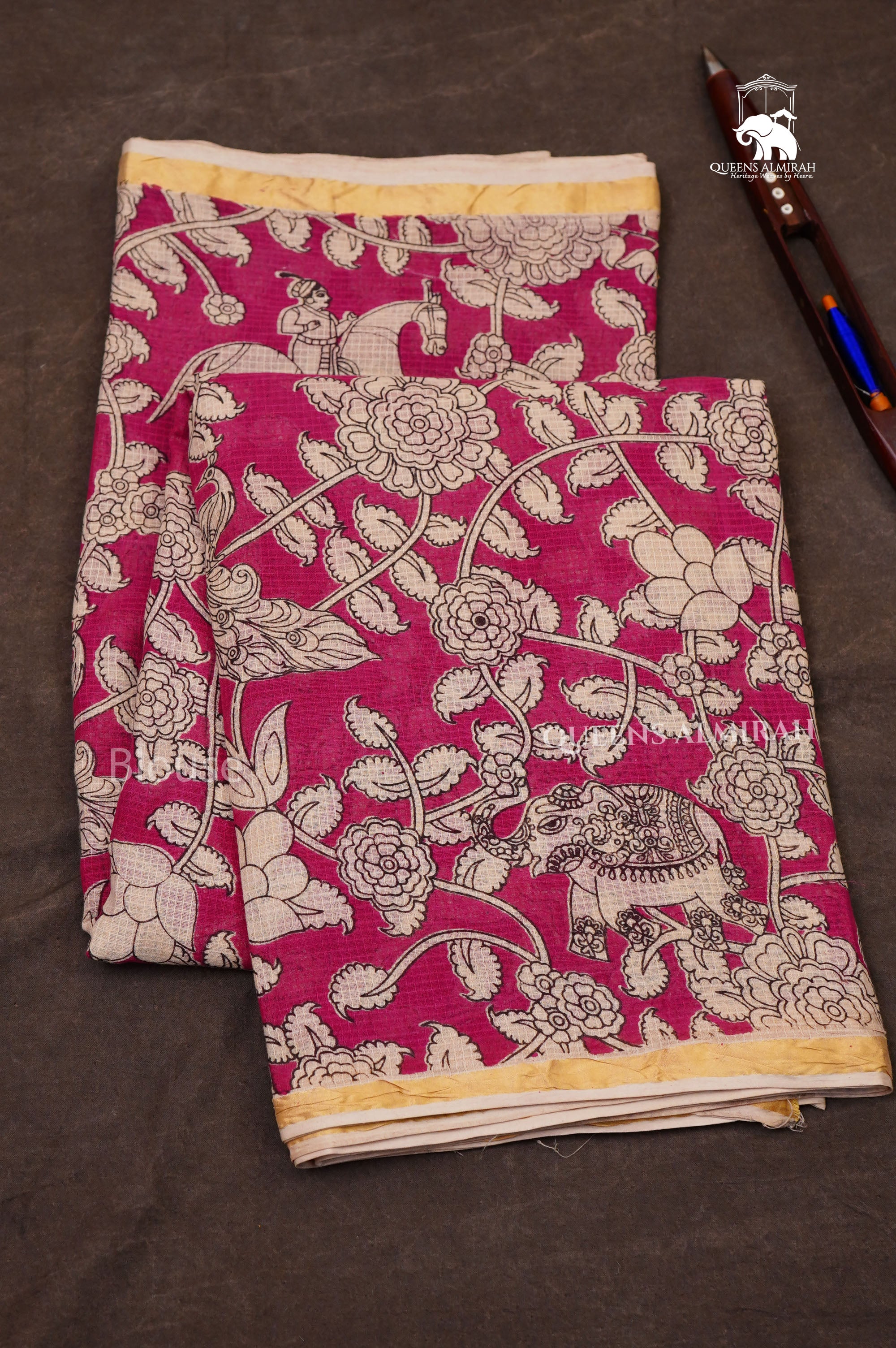 Pink Kalamkari Kota Cotton Saree