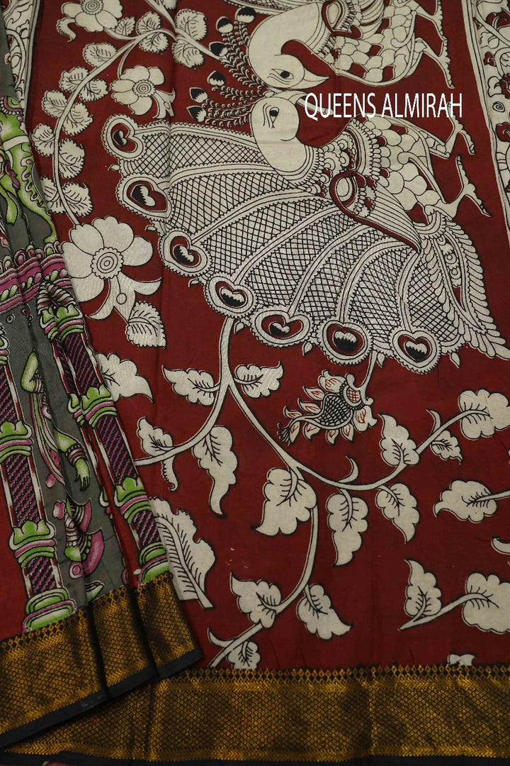 LUNAR GREEN WITH GOLDEN BORDER MANGALGIRI SAREE - Queens Jewel Emporium
