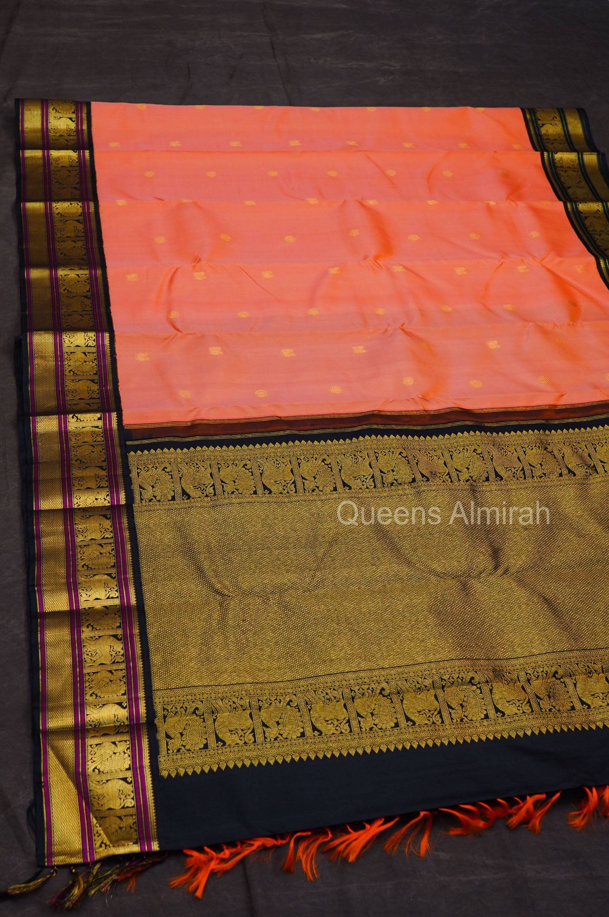 Peach Orange Pure Kanchivaram Silk Saree