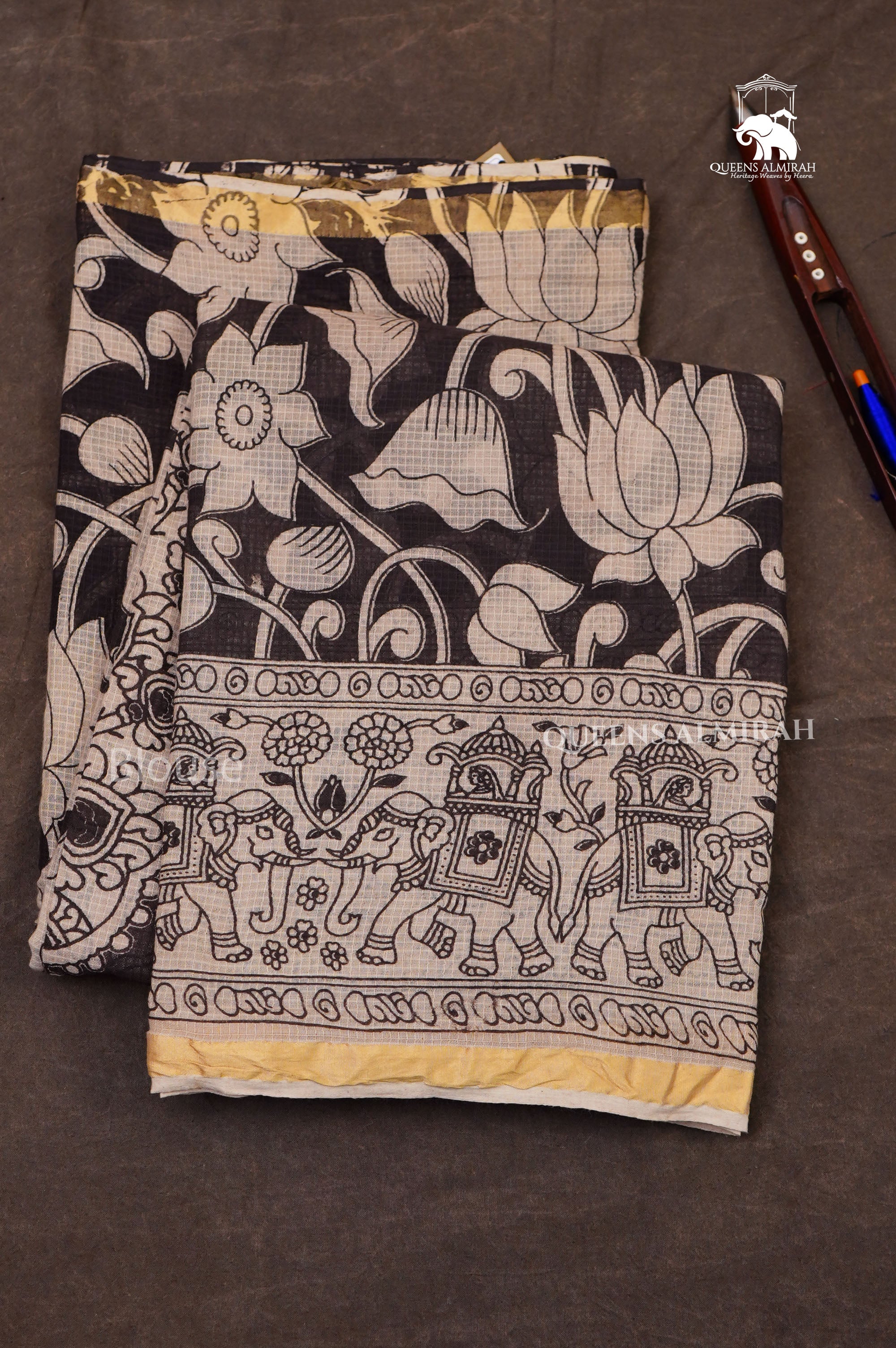 Black With White Kota Cotton Saree