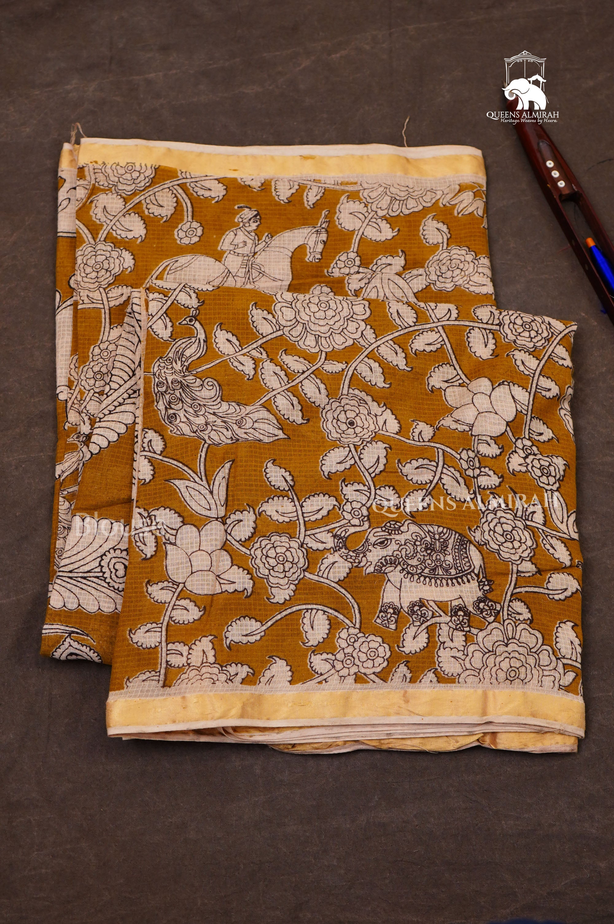 Mustard Yellow Kalamkari Kota Cotton Saree
