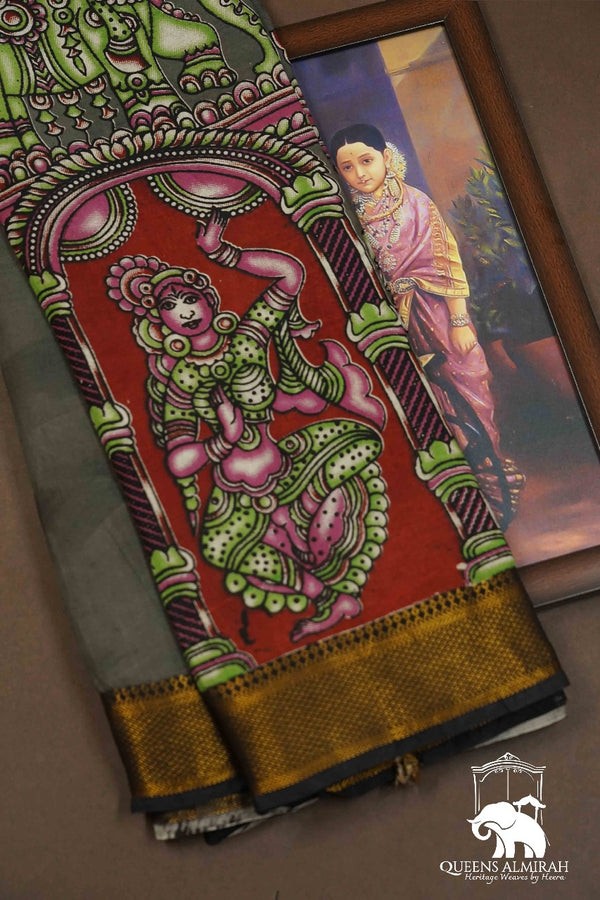 LUNAR GREEN WITH GOLDEN BORDER MANGALGIRI SAREE - Queens Jewel Emporium