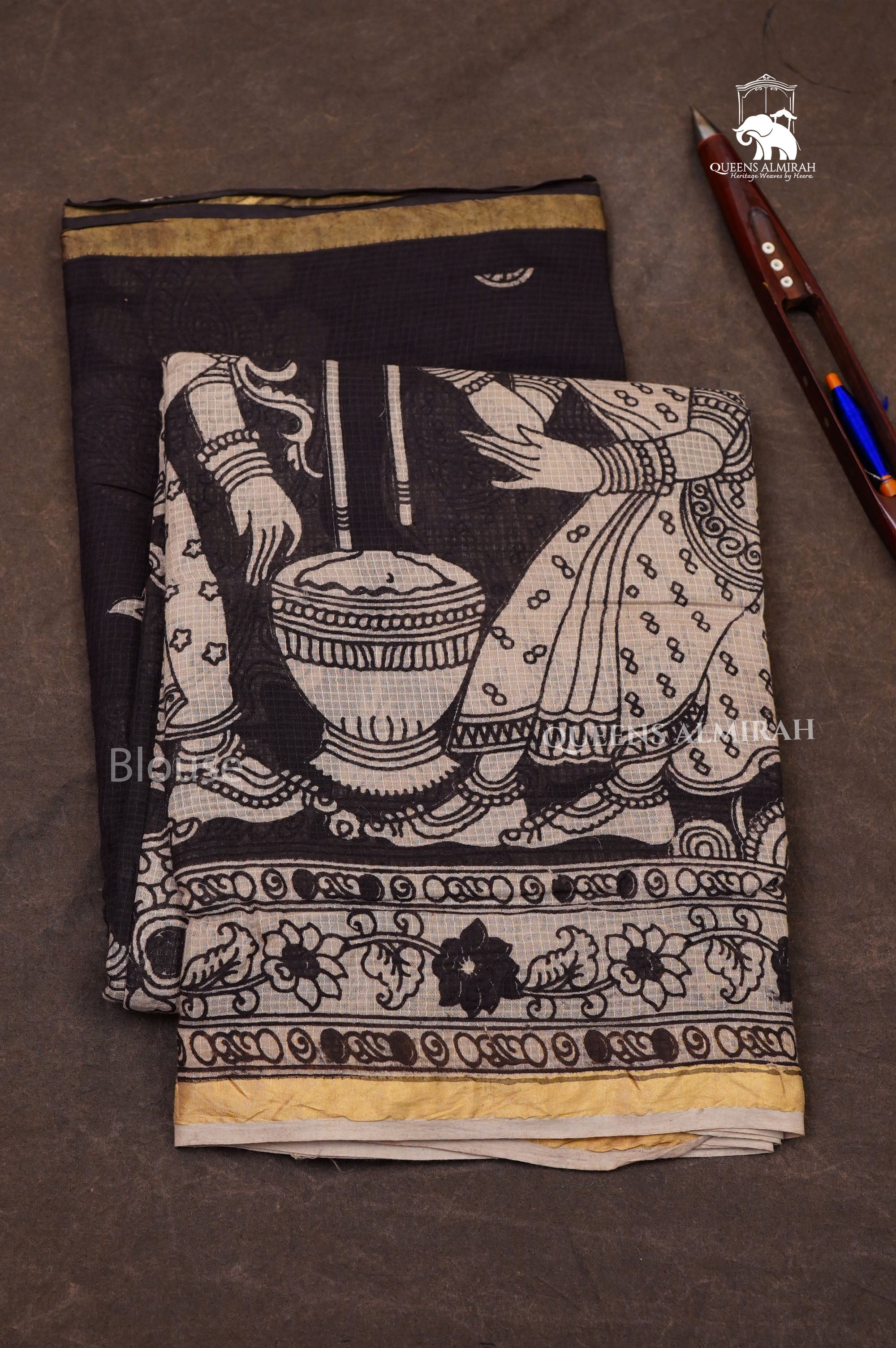 Black Kalamkari Kota Cotton Saree