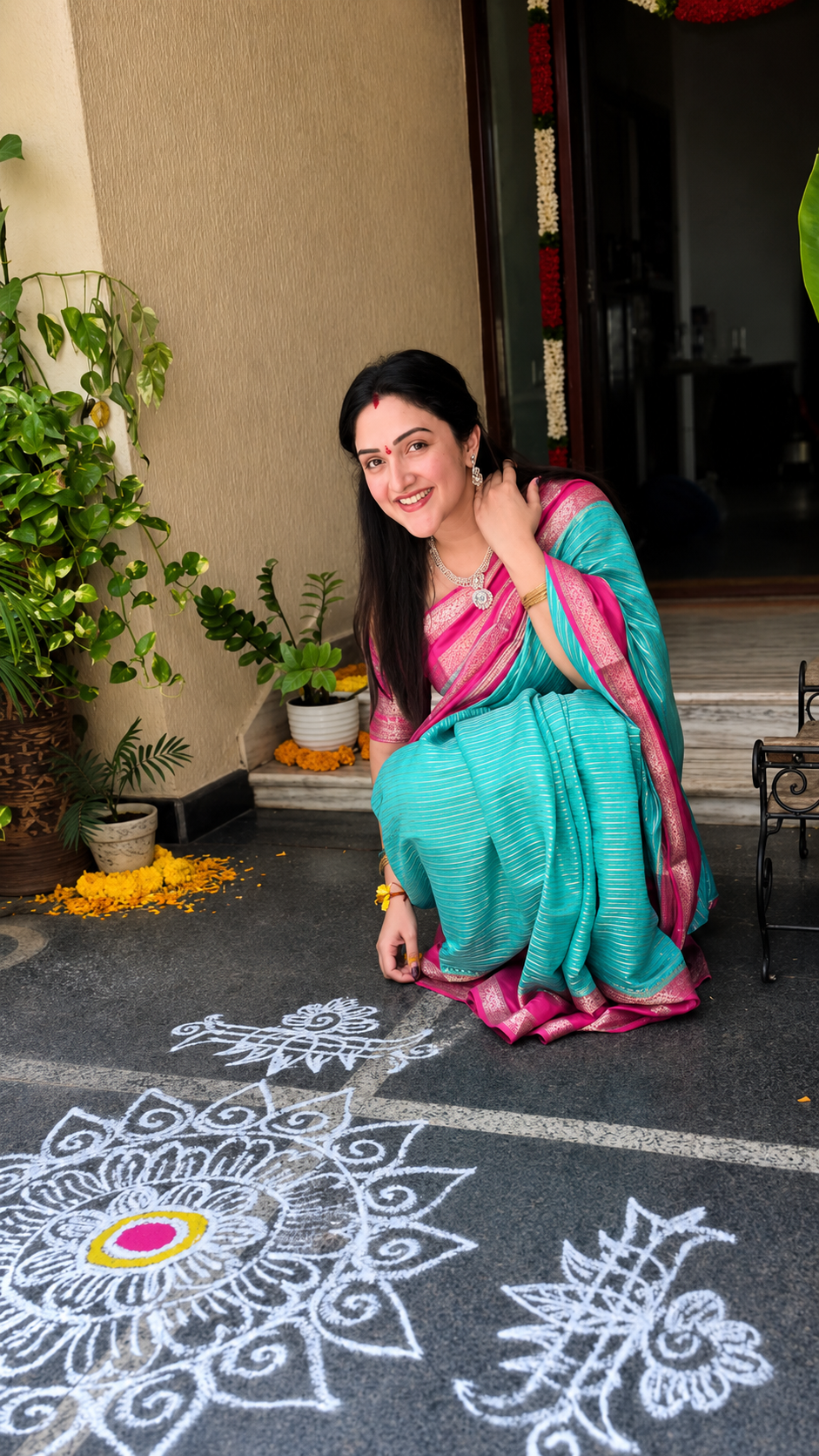 Ice Blue With Pink Chiniya Silk Saree