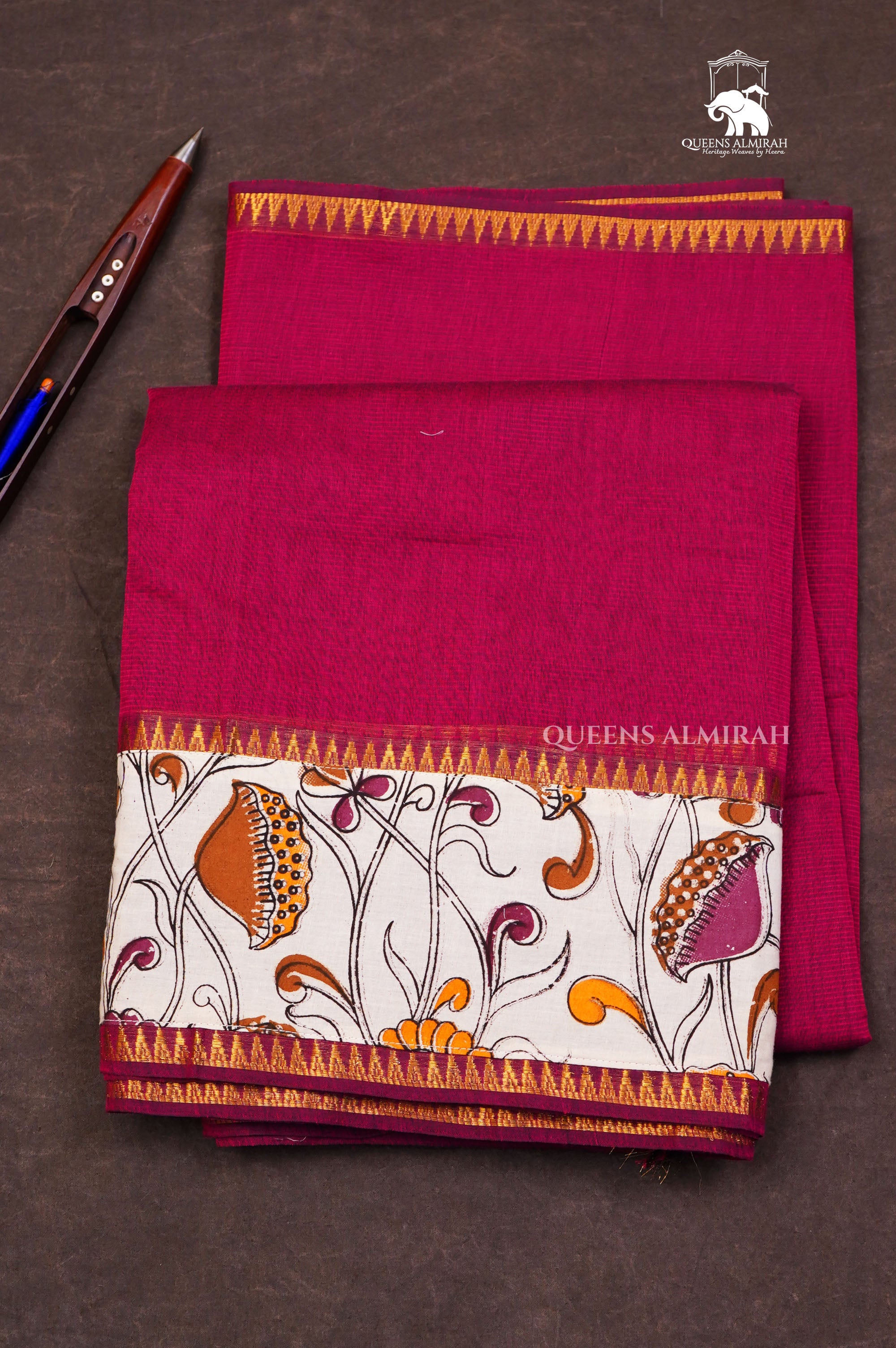 Purple With Kalamkari Border Mangalgiri Saree