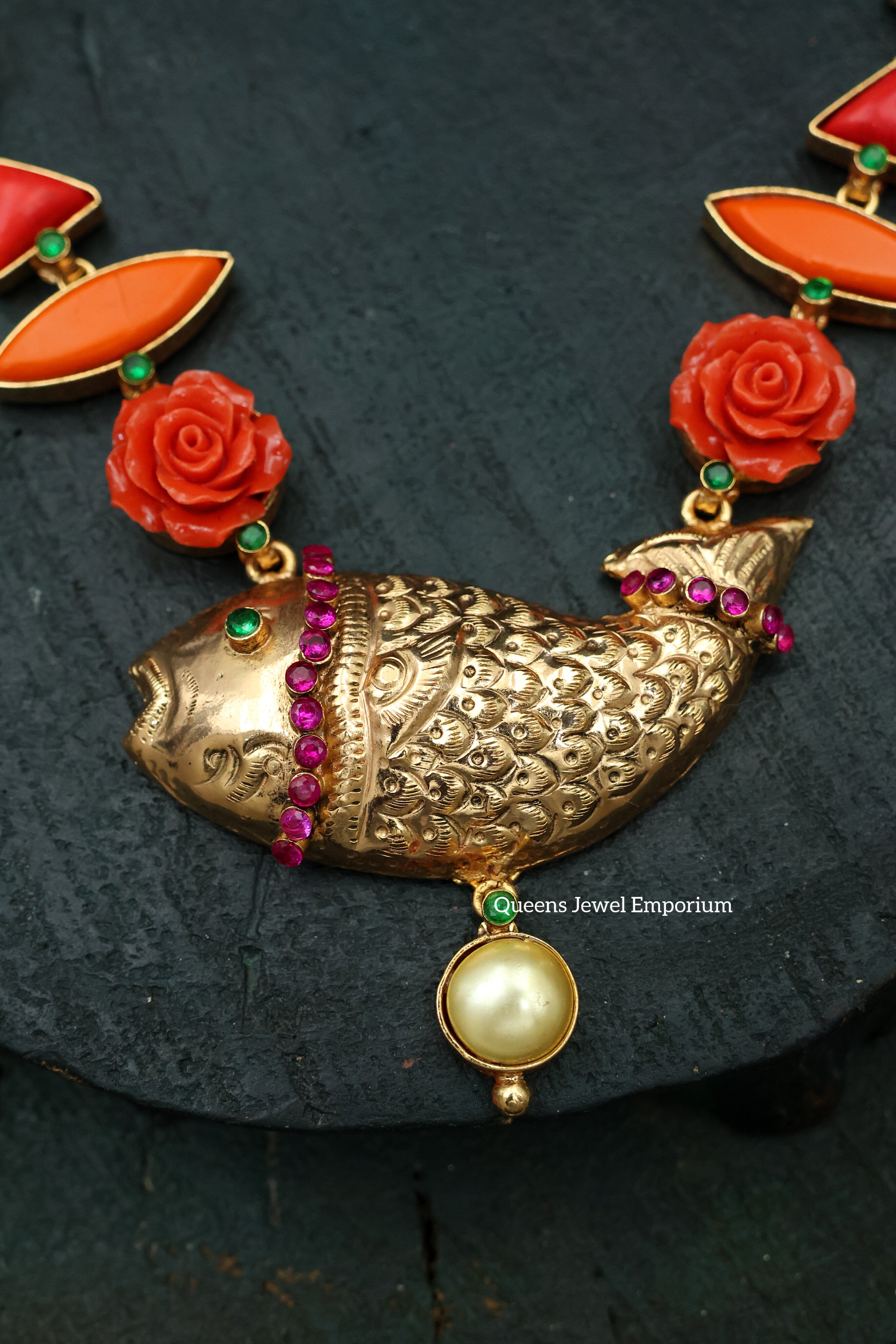 Coral stone haram-Rose design jewellery