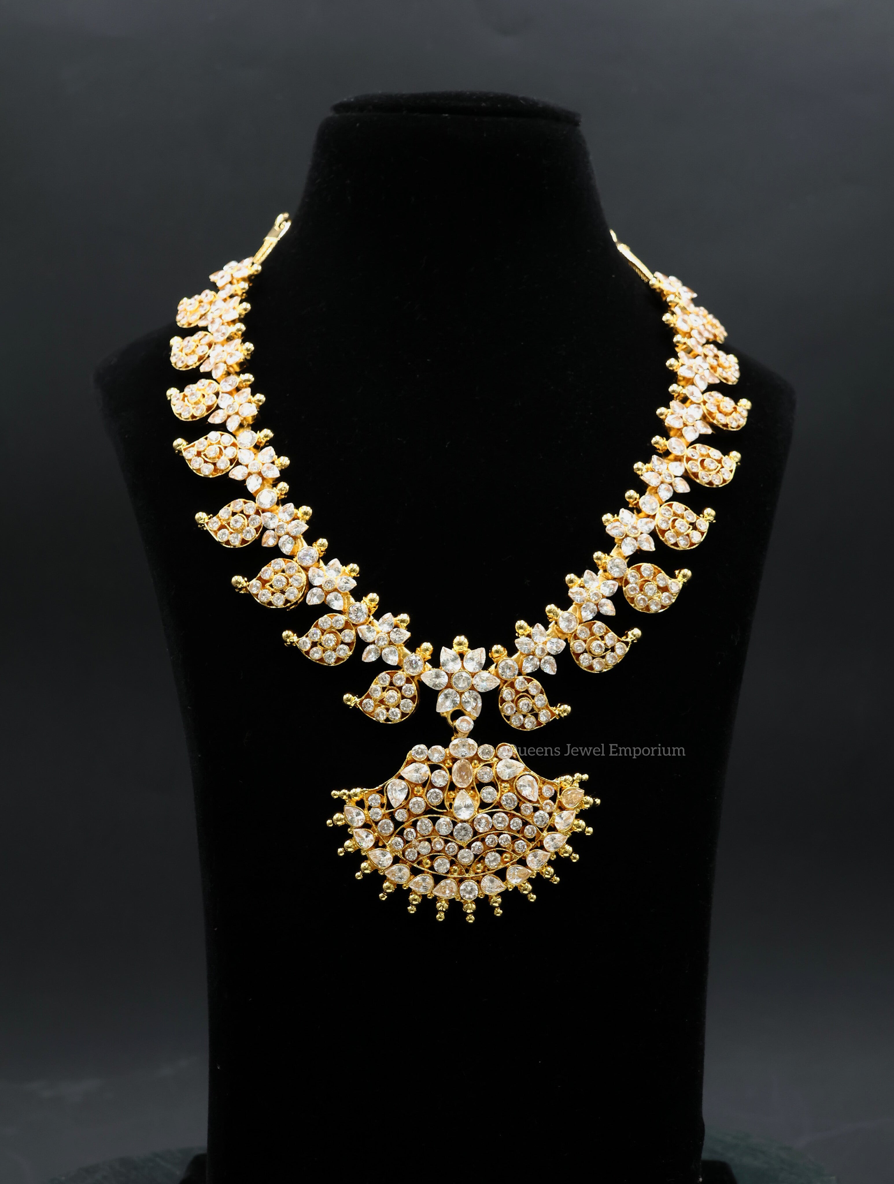 Mango and flower motif white stone haram-Haram with floral and mango
