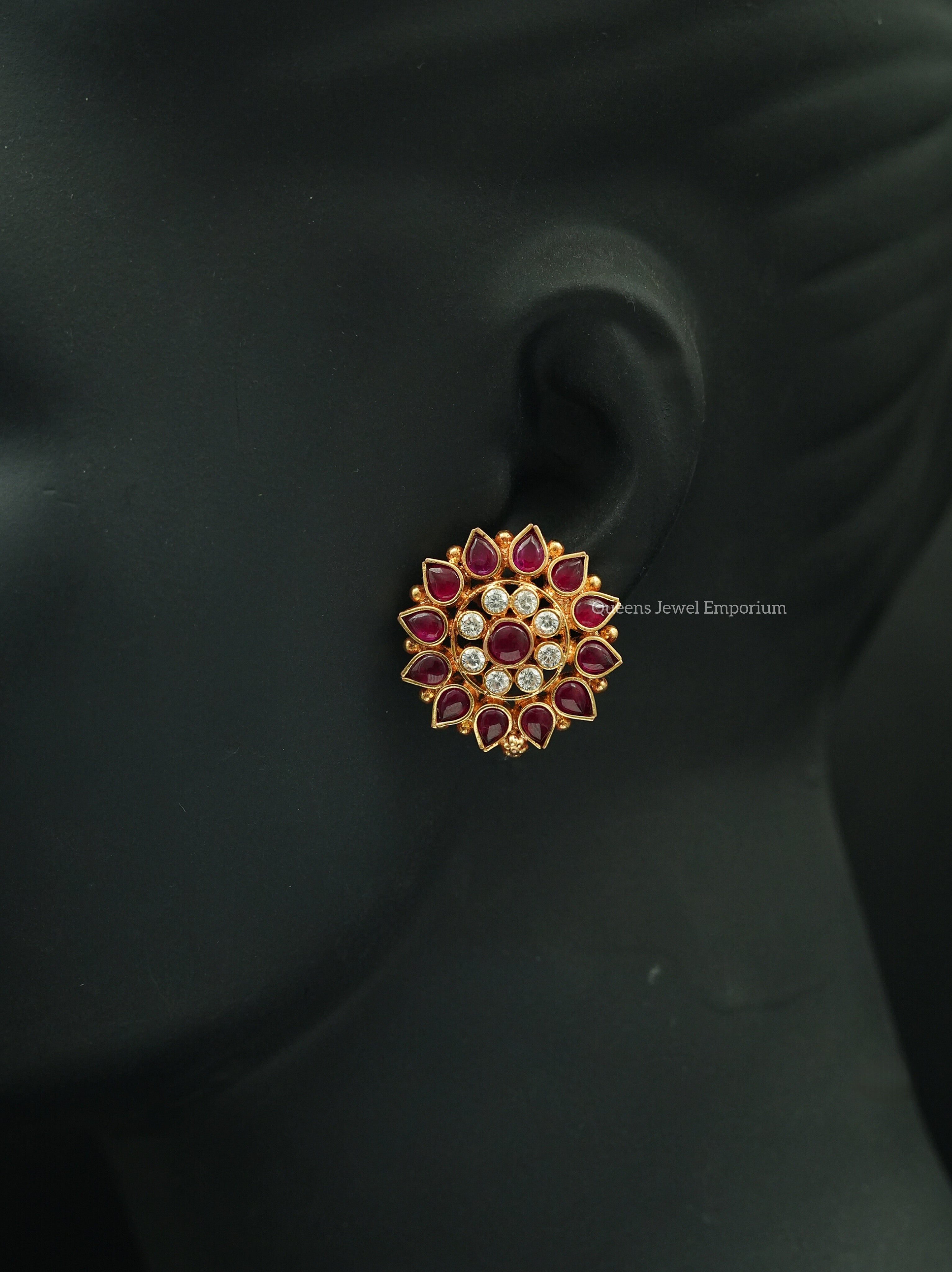 Studs with red stones-Studs for bridal wear