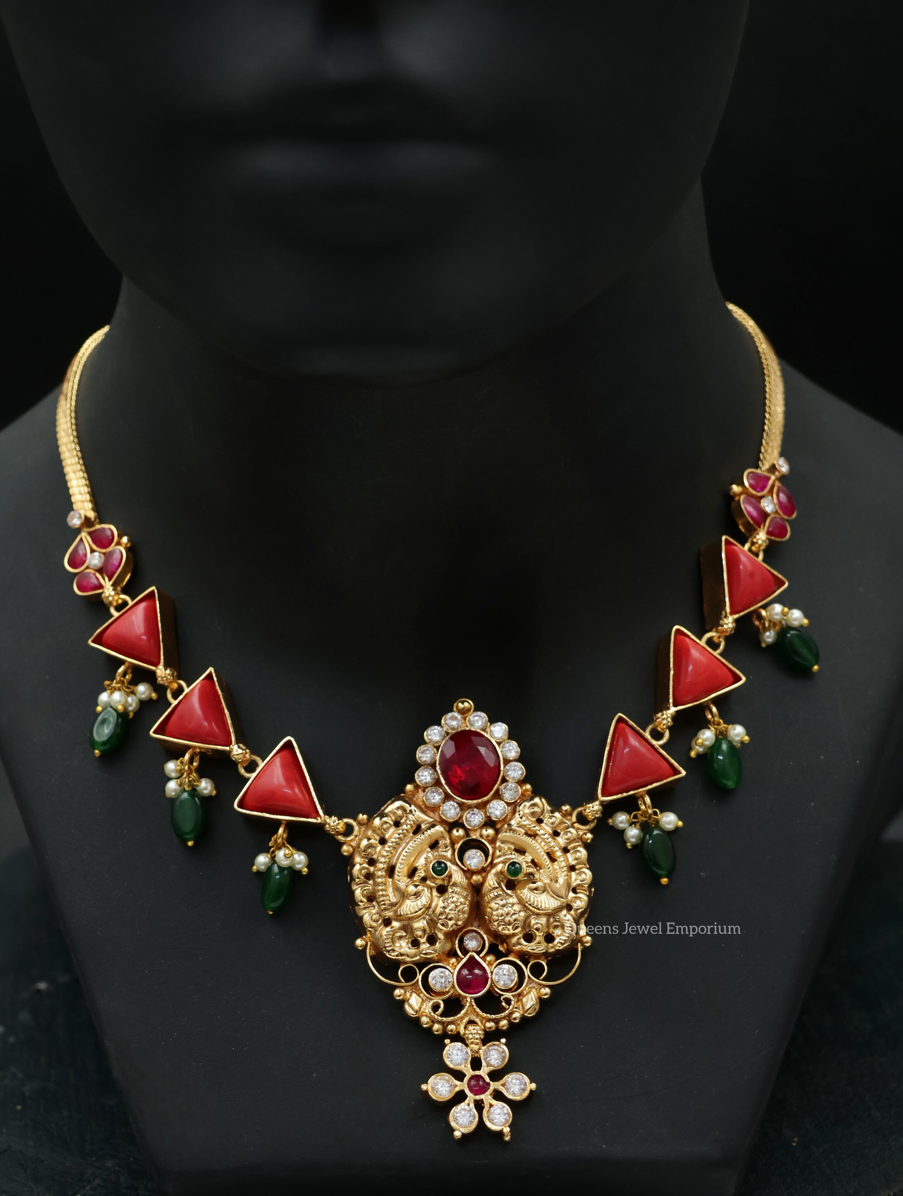 Floral motif design pendant-Coral stone necklace