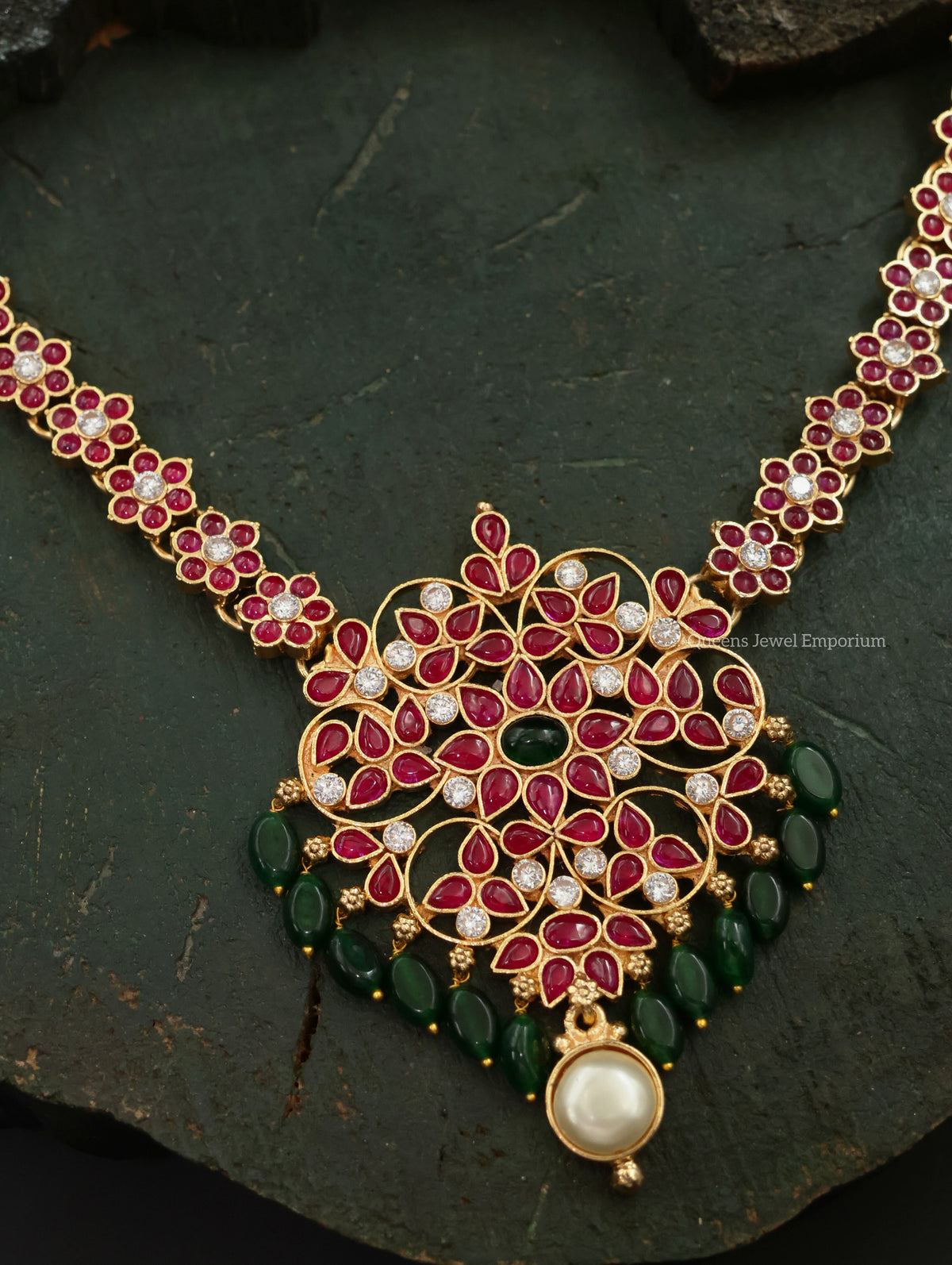 Haram with red florals-Reception haram with red stones