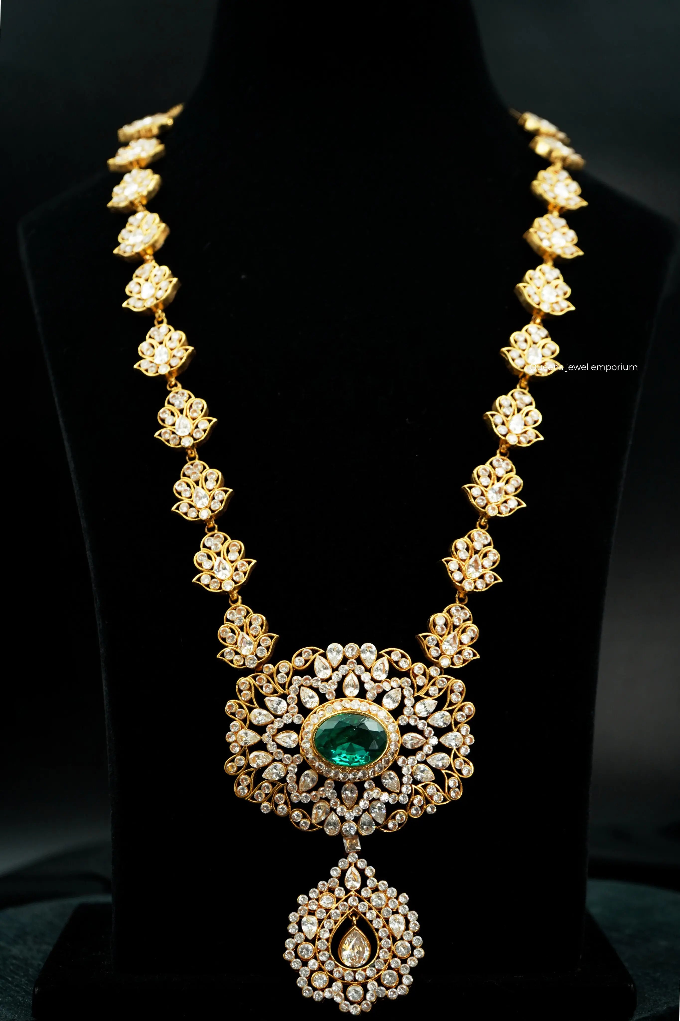 Wedding green stone haram-Grand traditional zircon jewellery