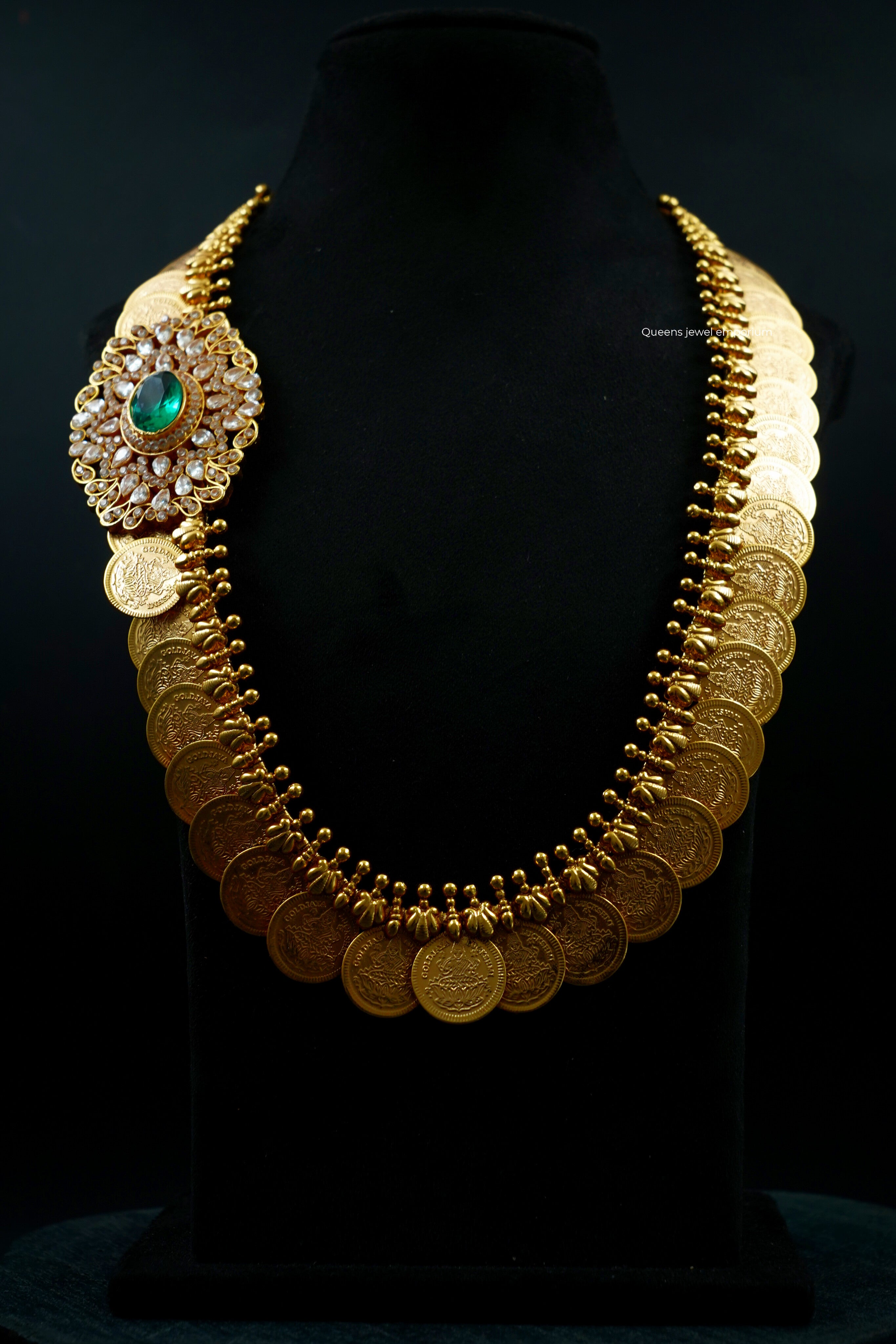 Lakshmi floral kasu haram-Traditional zircon mugappu haram