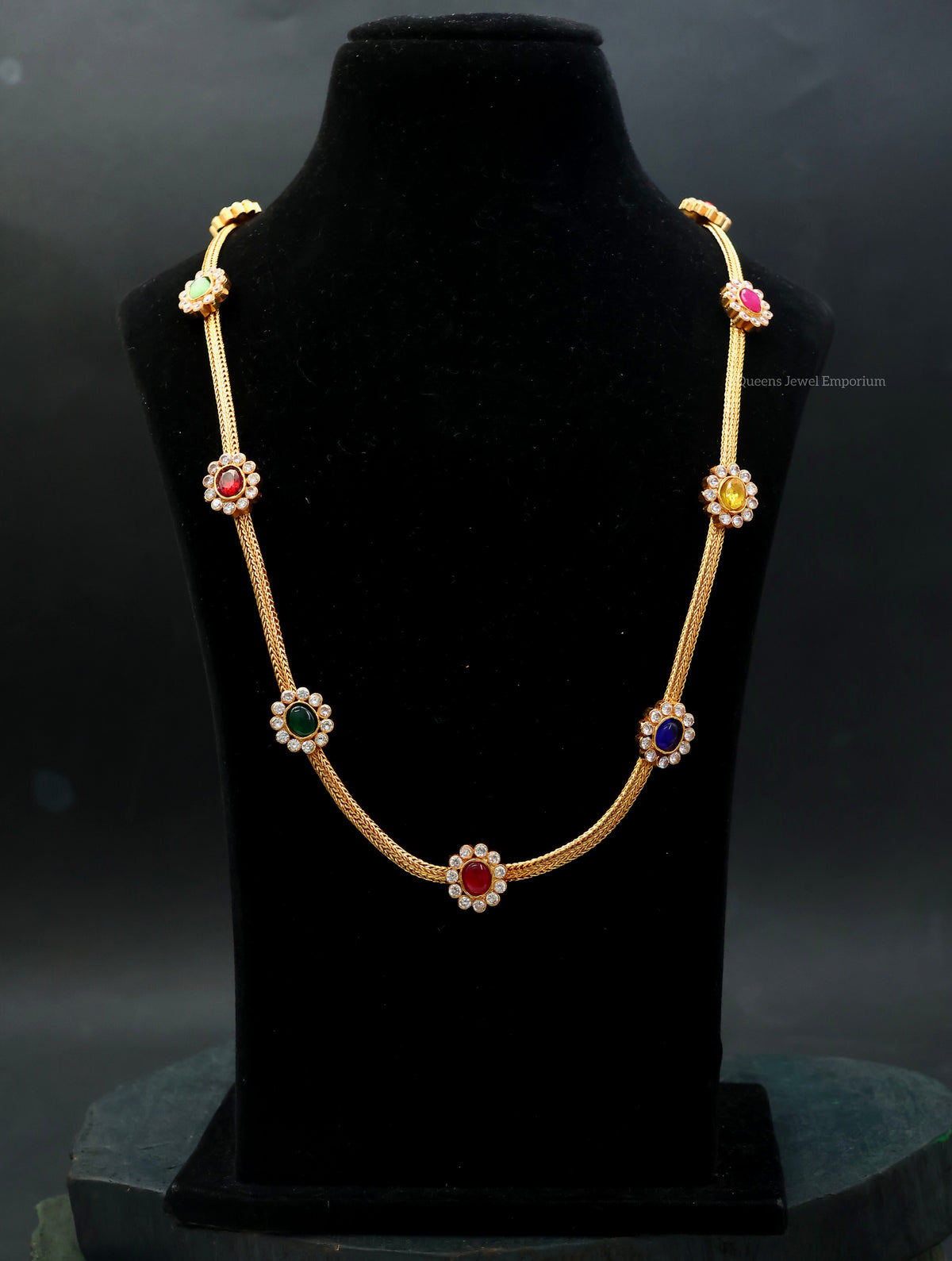 Gold plated floral design haram-White color zircon stone