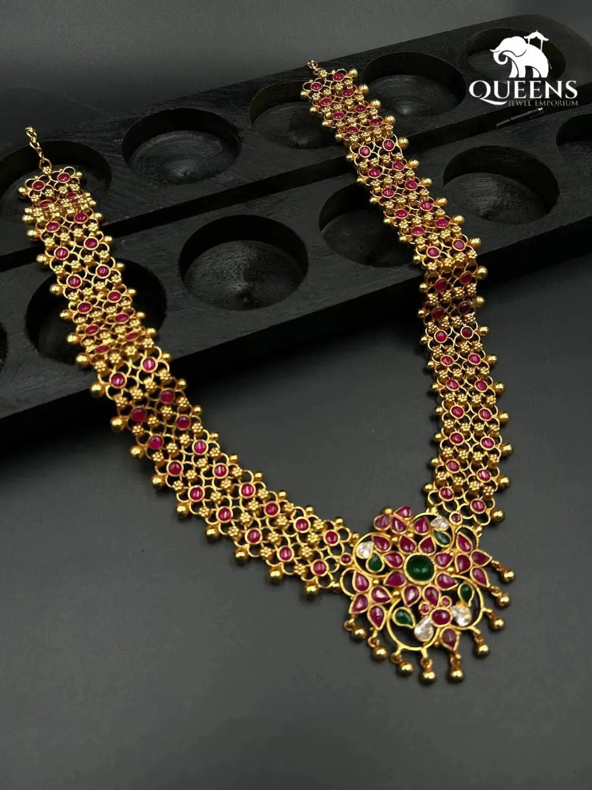 Red kemp stone haram-Bridal jewellery