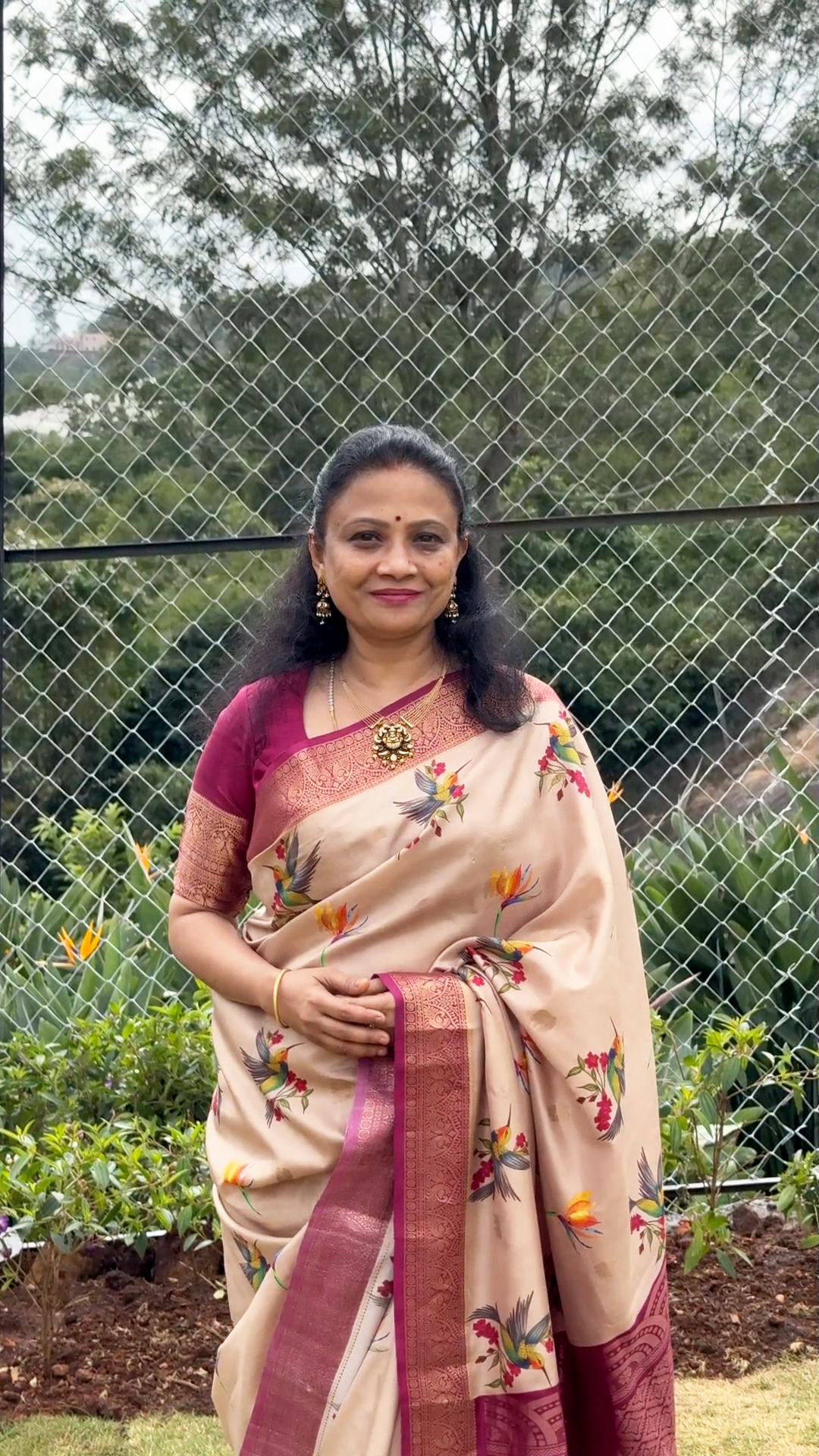Beige With Magenta Pure Kanchivaram Silk Saree