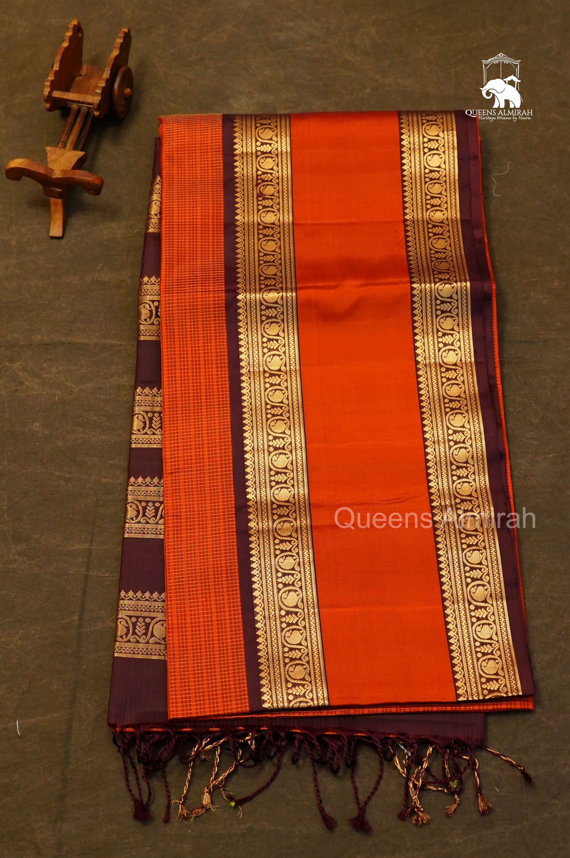 Rust Orange With Cocoa Bean Pure Soft Silk Saree