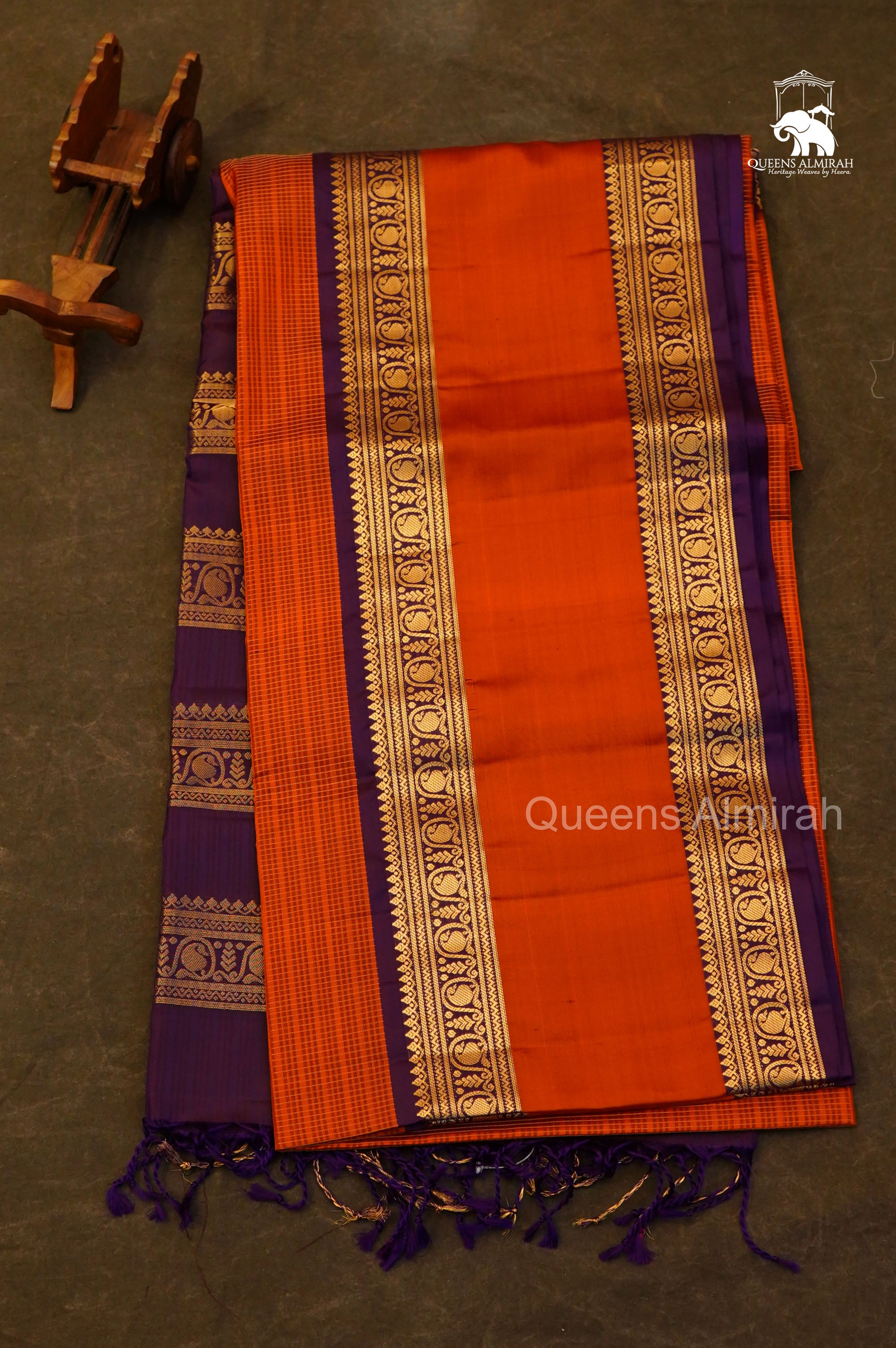 Rust Orange With Purple Pure Soft Silk Saree
