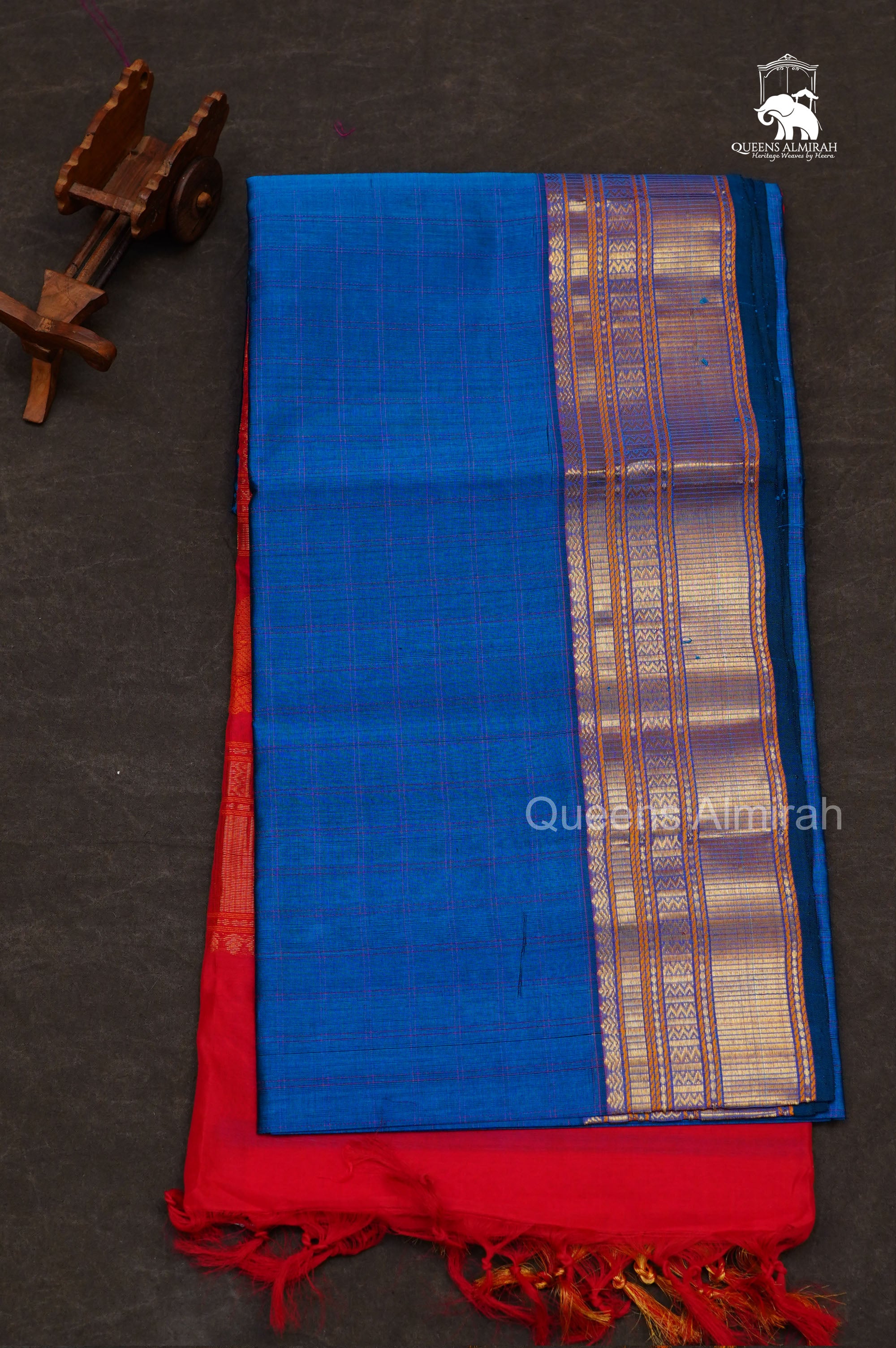 Blue With Red Pure Silk Cotton Saree