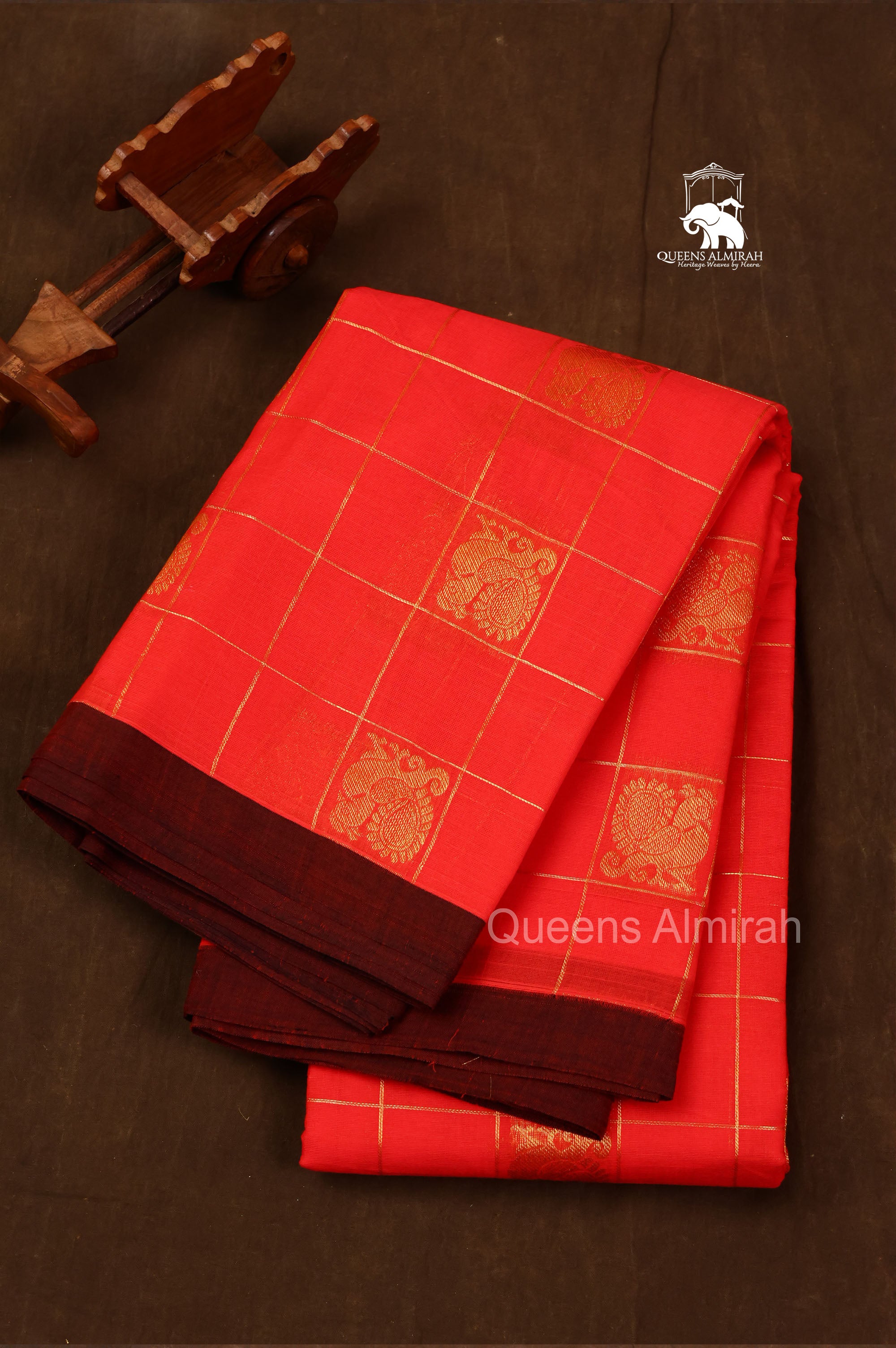 Red Kattam With Peacock Butta Kanchi Cotton Saree
