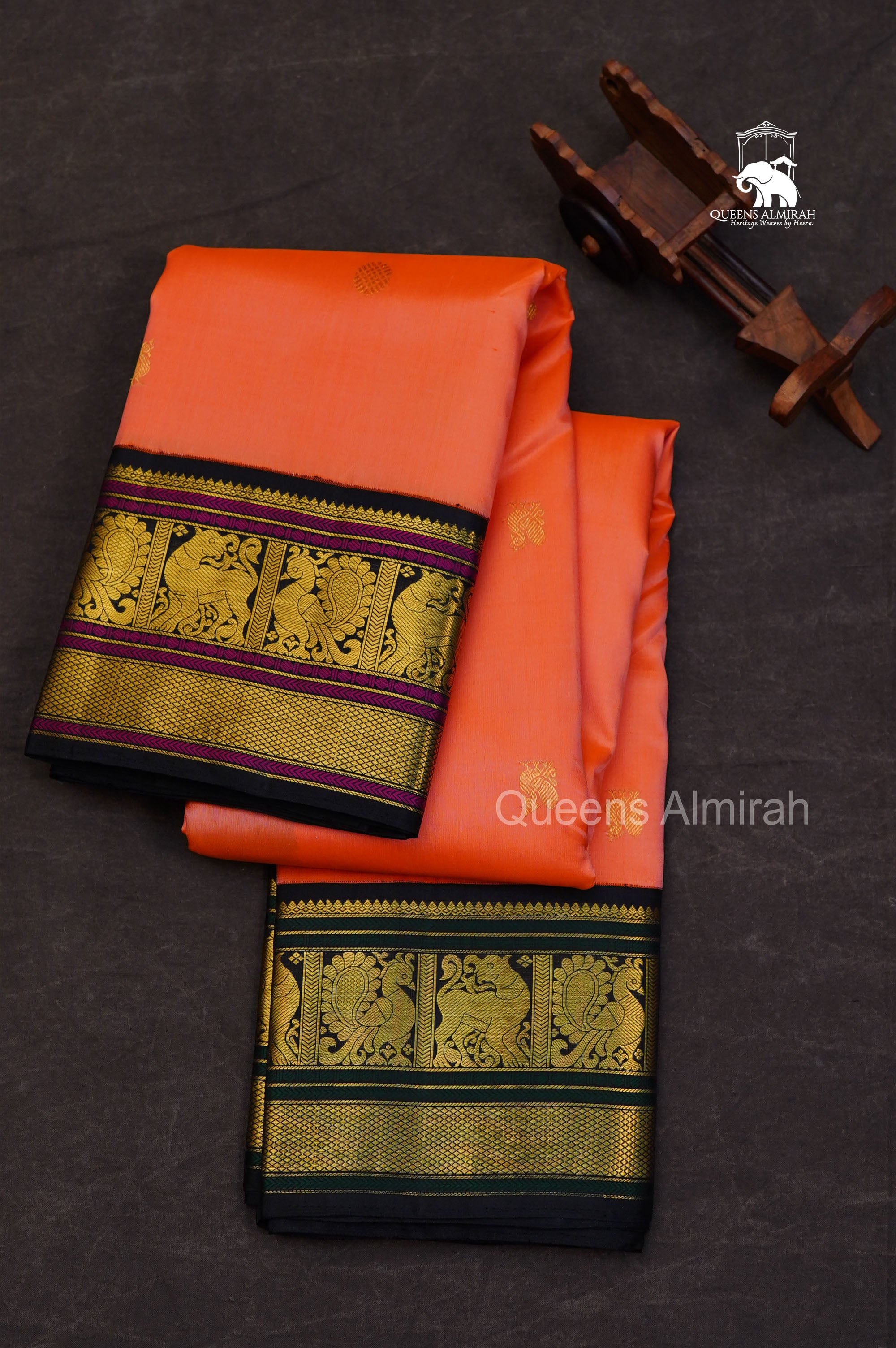 Peach Orange Pure Kanchivaram Silk Saree