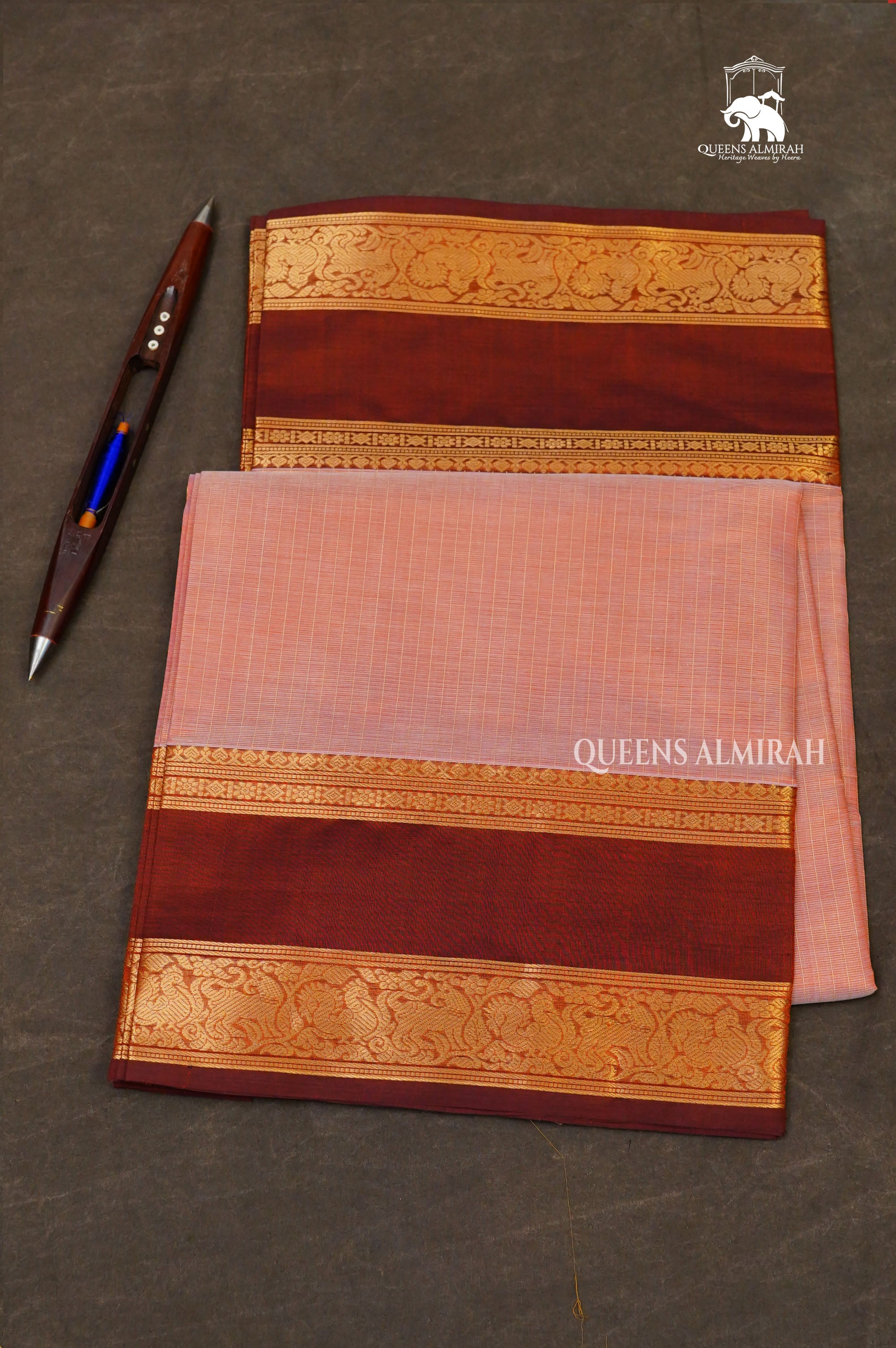 Coral Peach With Dark Honeycomb Payadi Chettinad Silk Cotton Saree