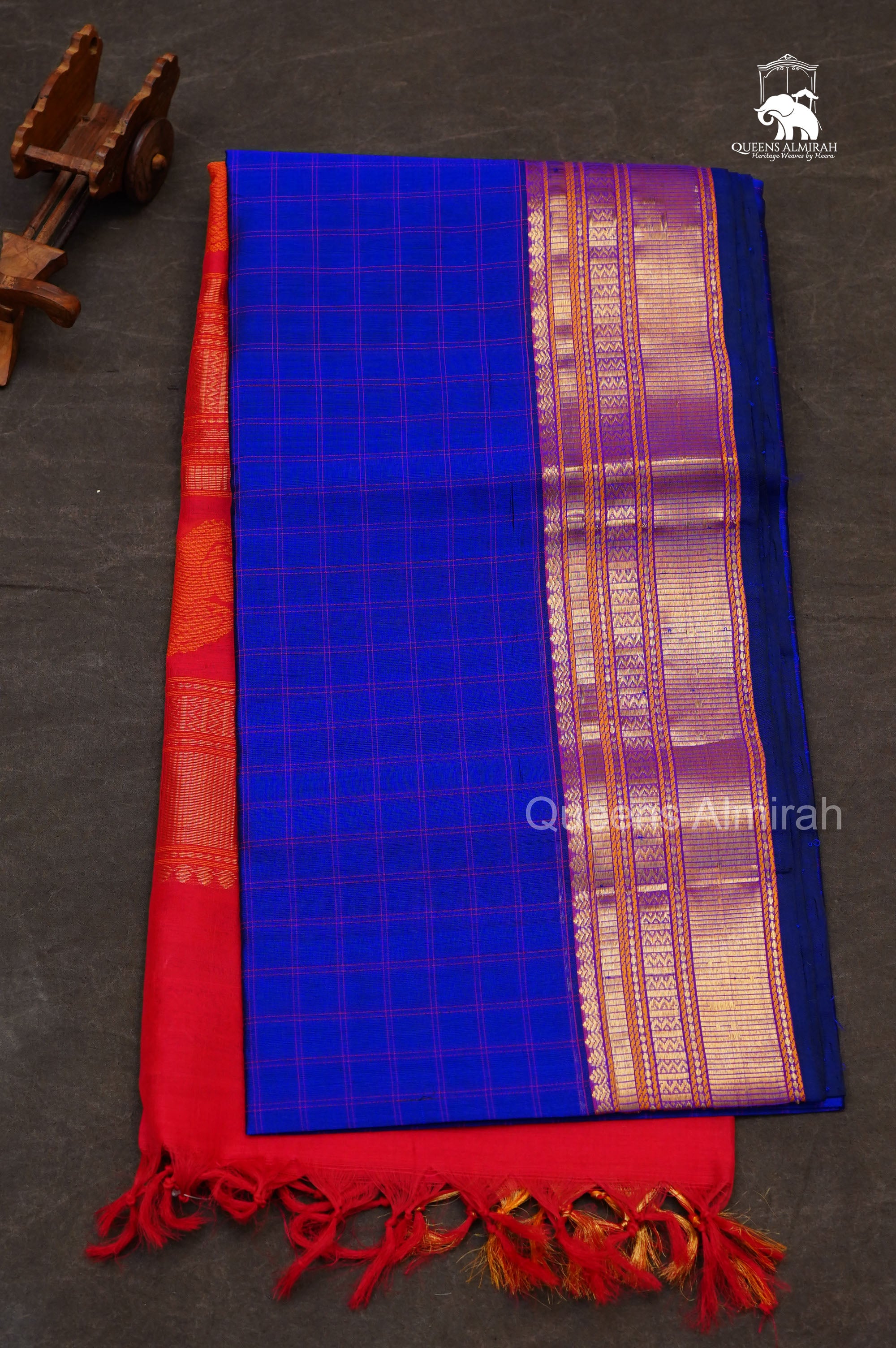 Ms Blue Kattam With Red Pure Silk Cotton Saree