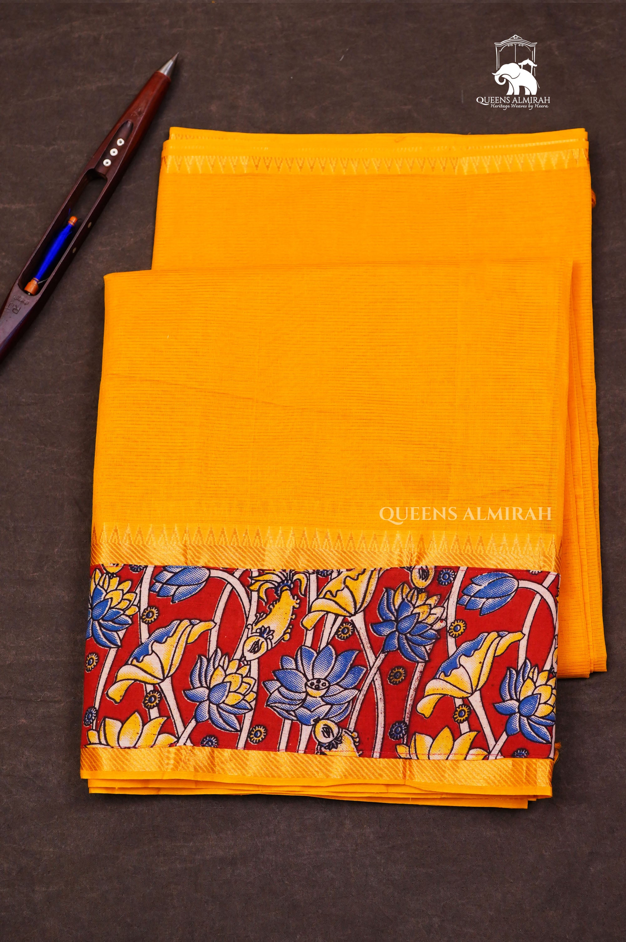 Yellow With Kalamkari Border Mangalgiri Saree