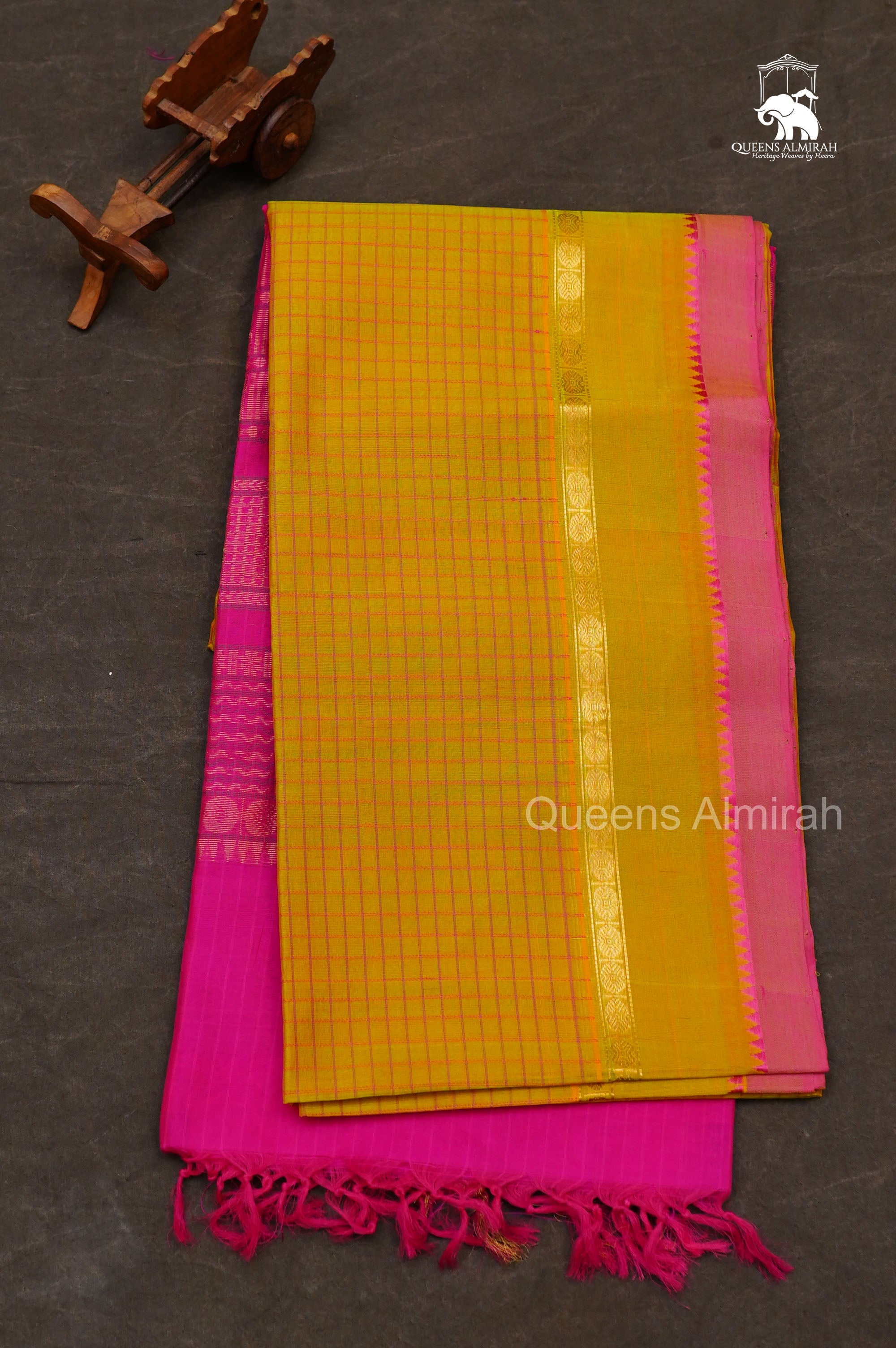 Mustard Yellow With Pink Pure Silk Cotton Saree