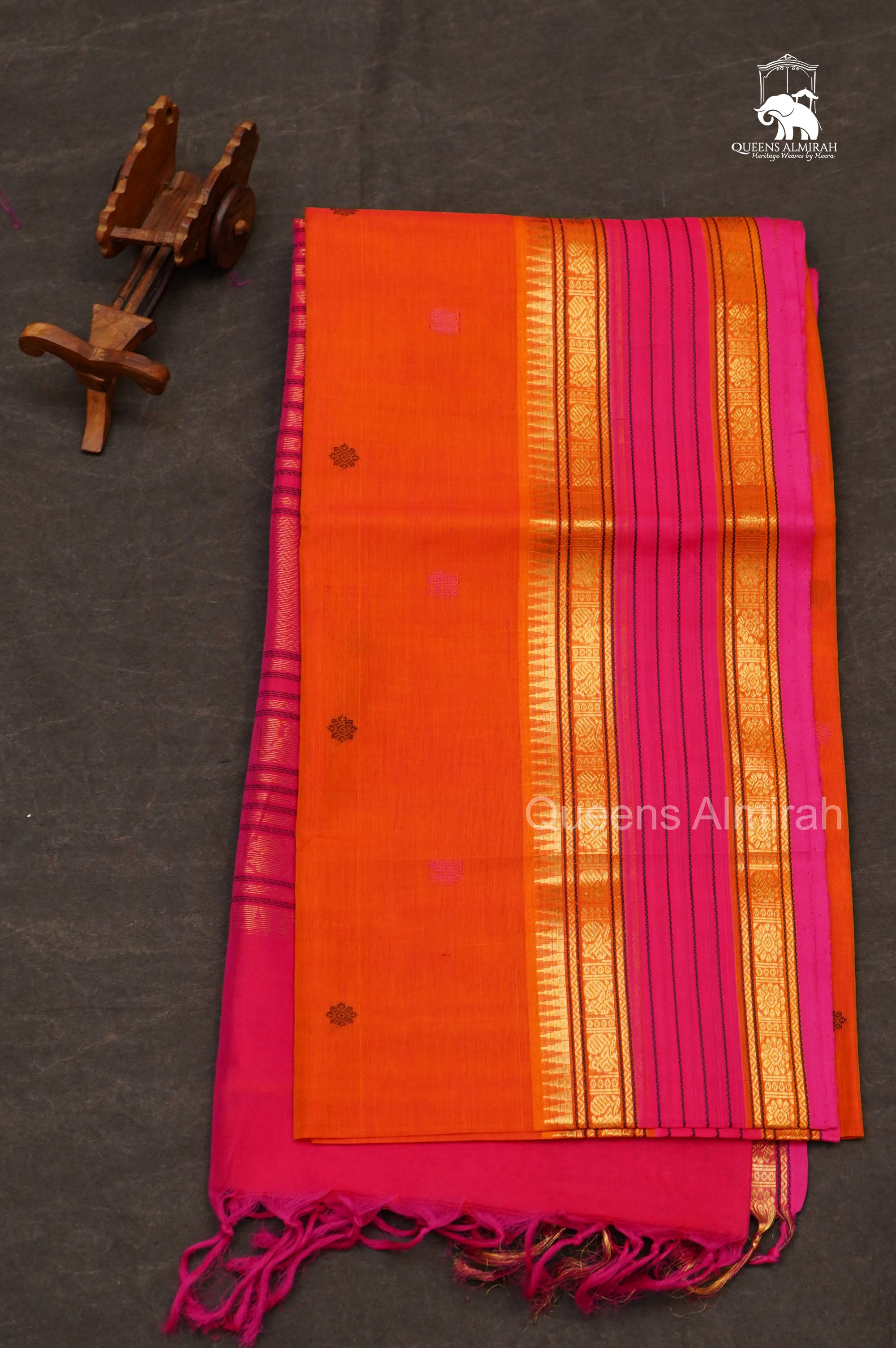 Orange With Pink Pure Silk Cotton Saree