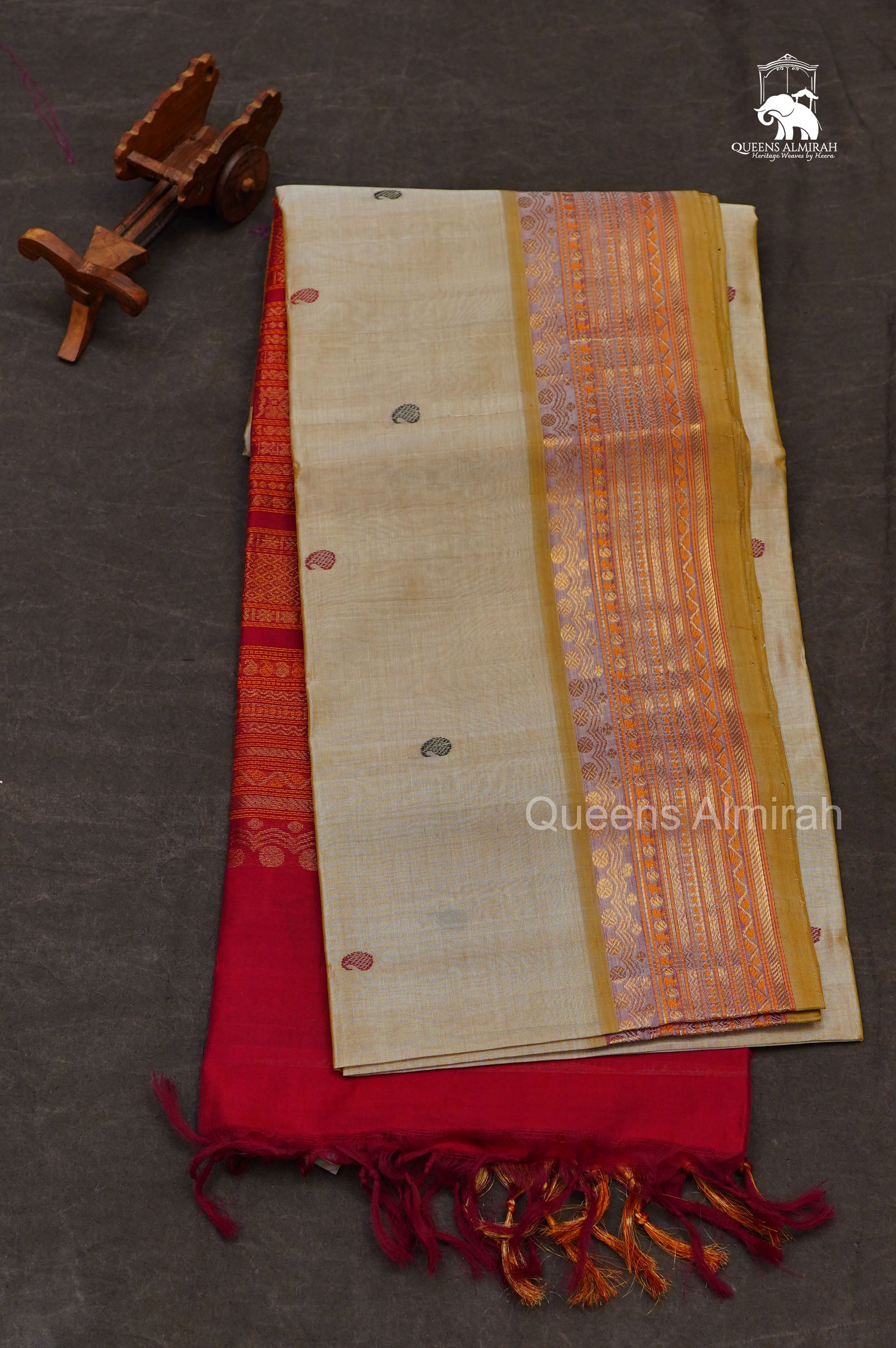 Grey With Red Pure Silk Cotton Saree