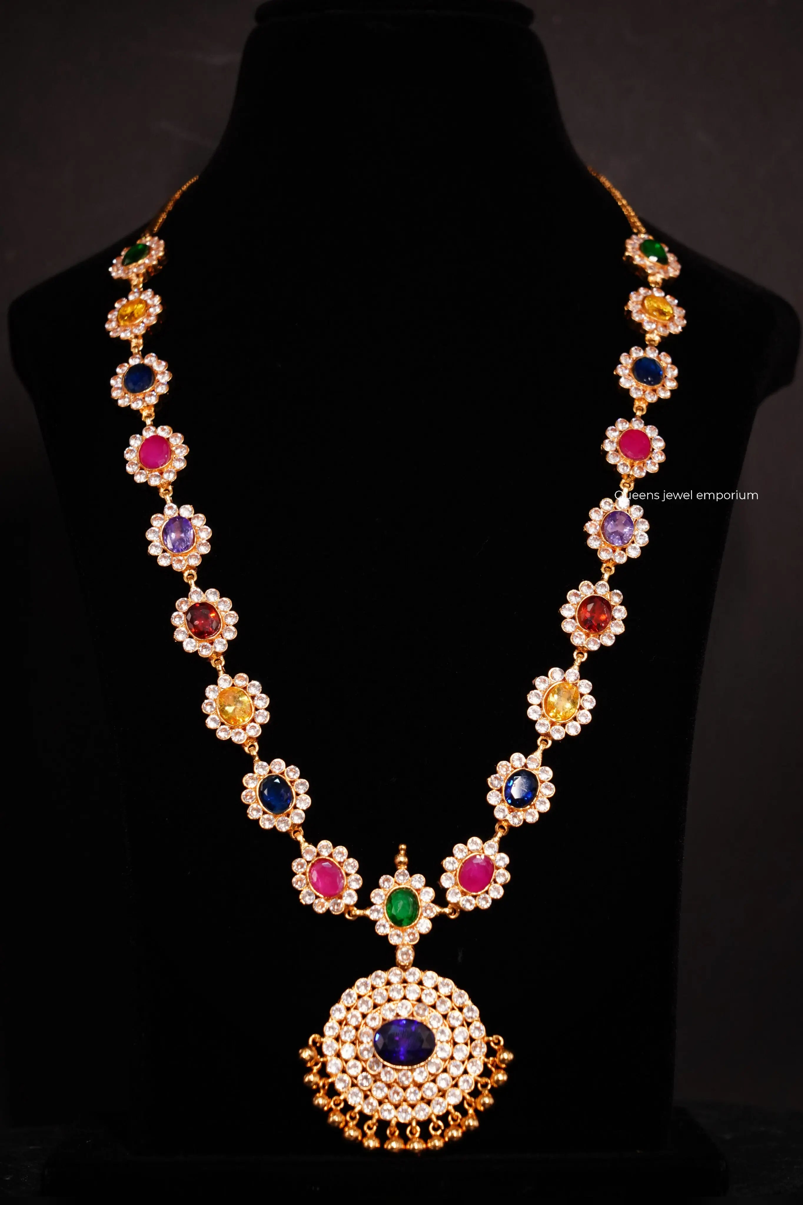Traditional festival zircon jewellery-Elegant multicolor saree haram