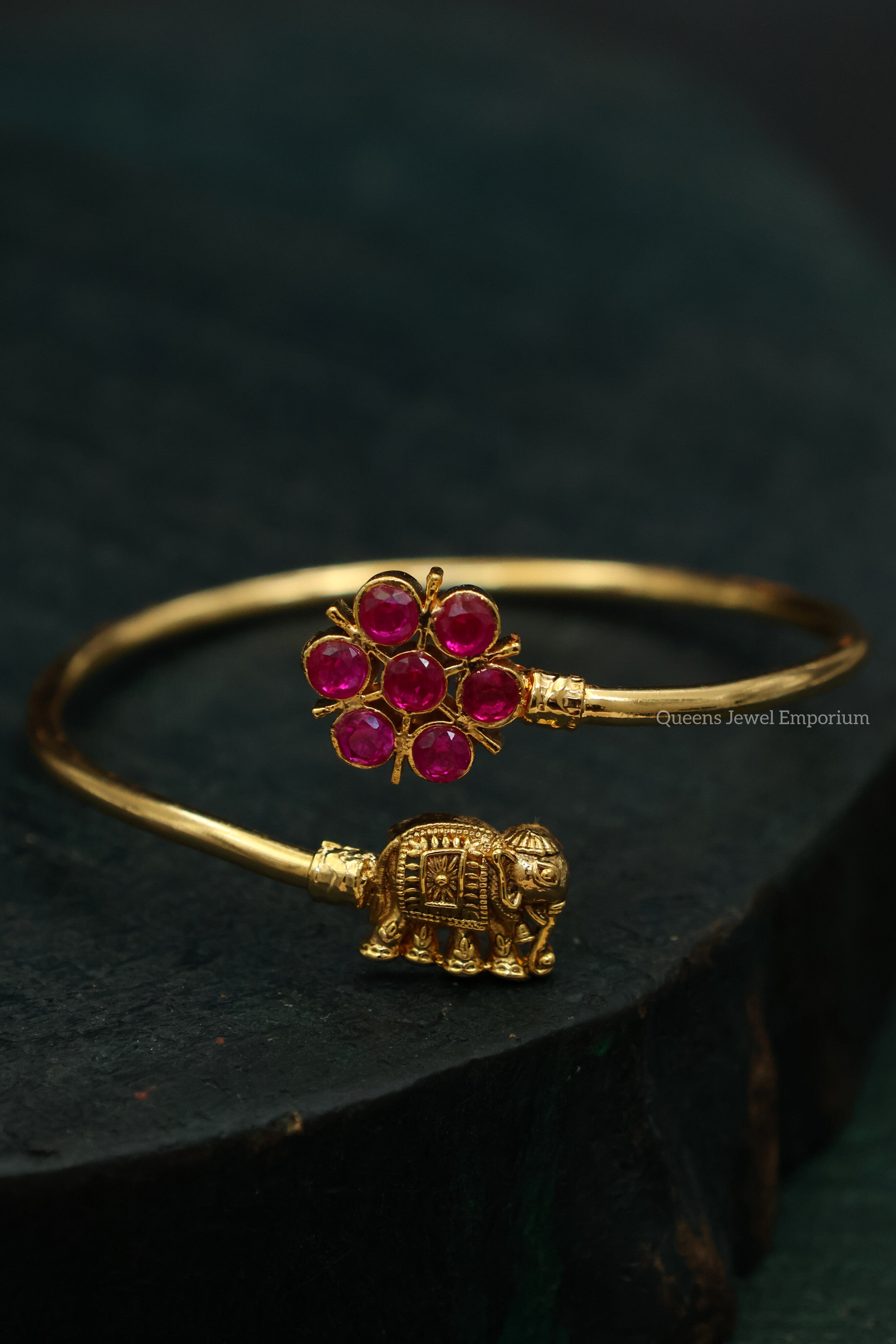 Bracelet with floral and elephant motif-Kada bangle for salwar