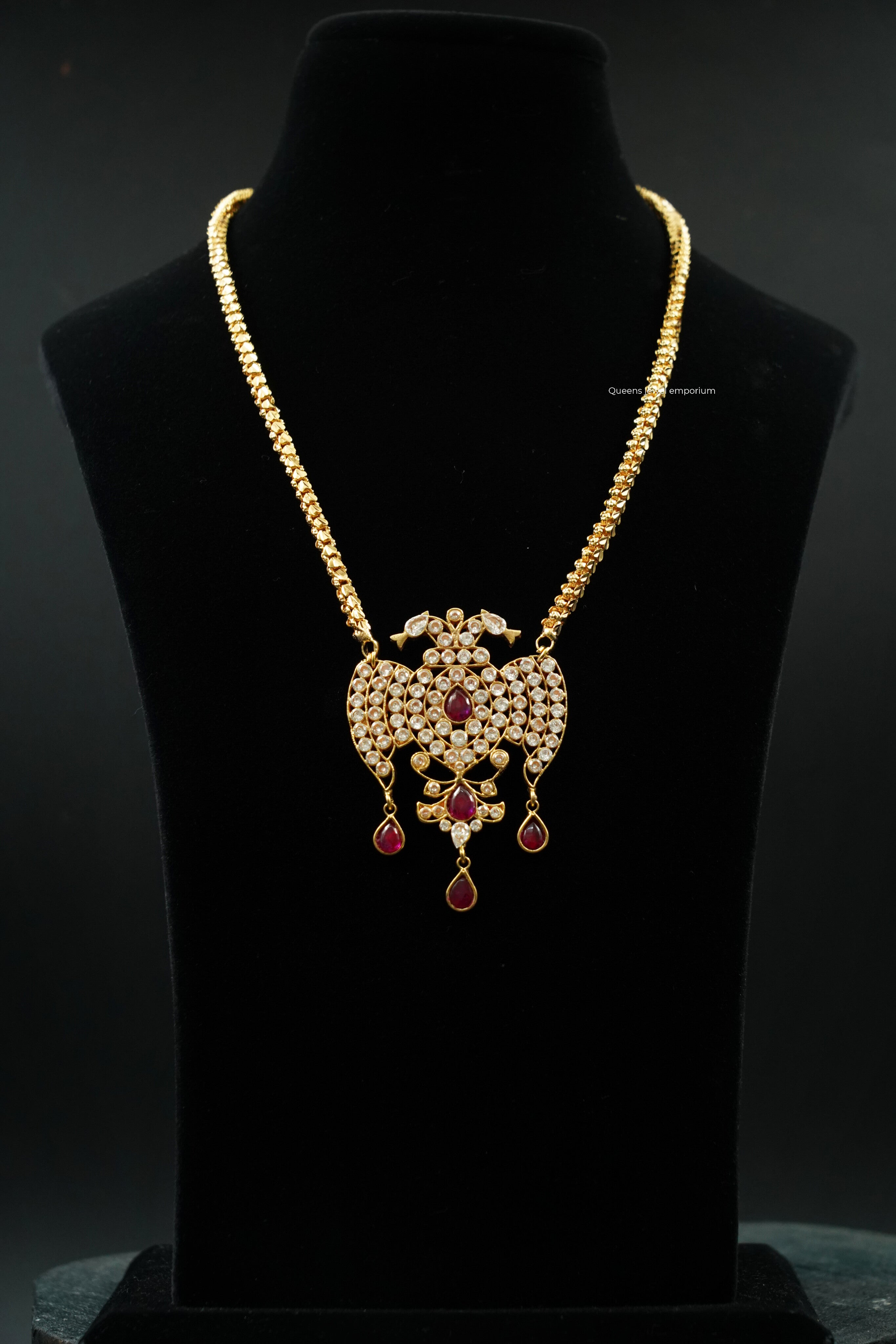 Classic traditional long necklace-Gandaberunda pendant with plain chain