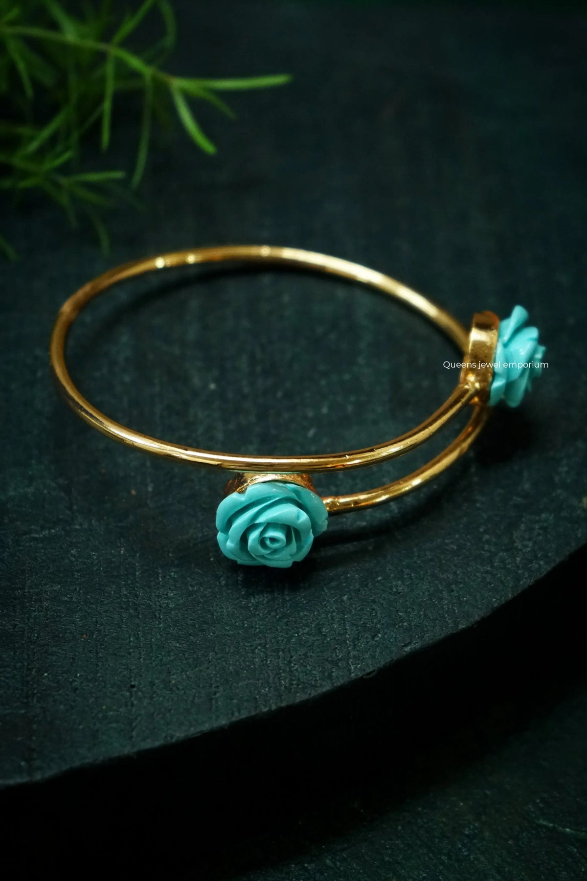 Blue coral rose kada-Double floral motif kada