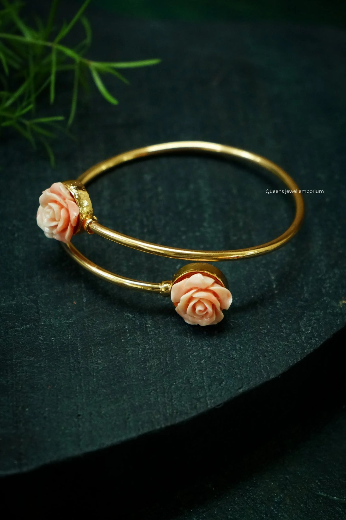 Elegant coral rose bangle-Double rose motif kada