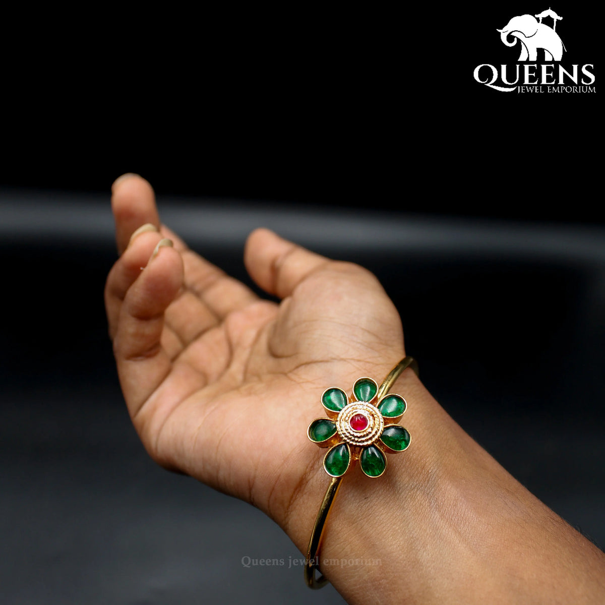 Sleek gold plated kada-Floral motif gold kada