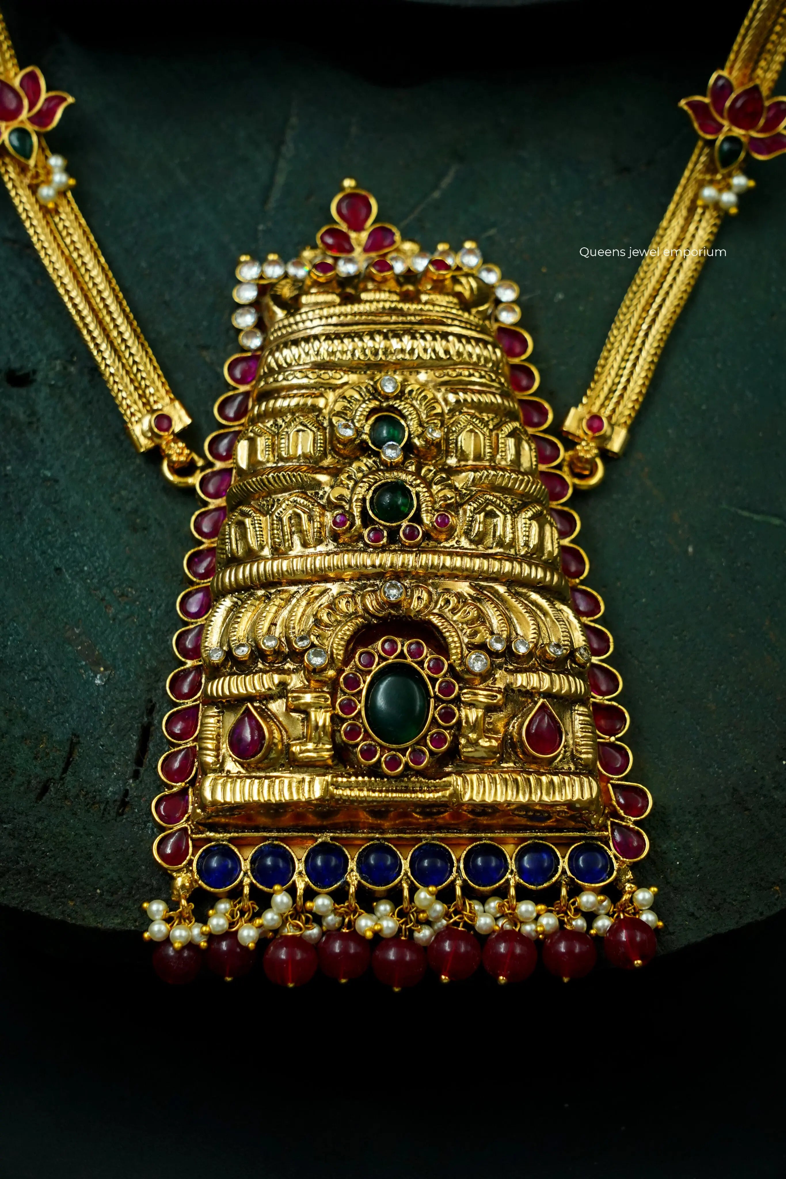 Flower design haram-Traditional gopuram pendant haram