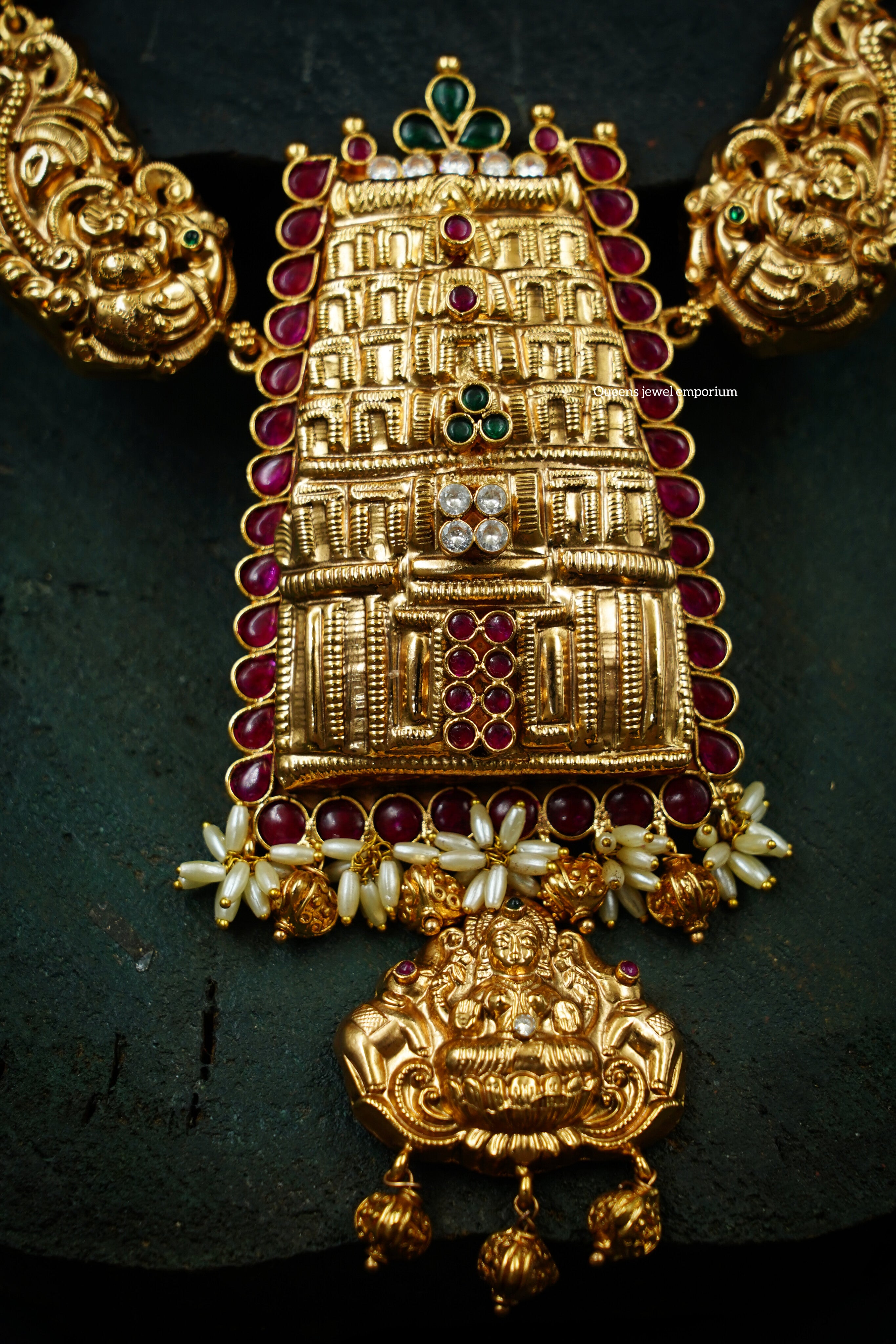 Nagas peacock chain haram-Traditional gopuram temple haram