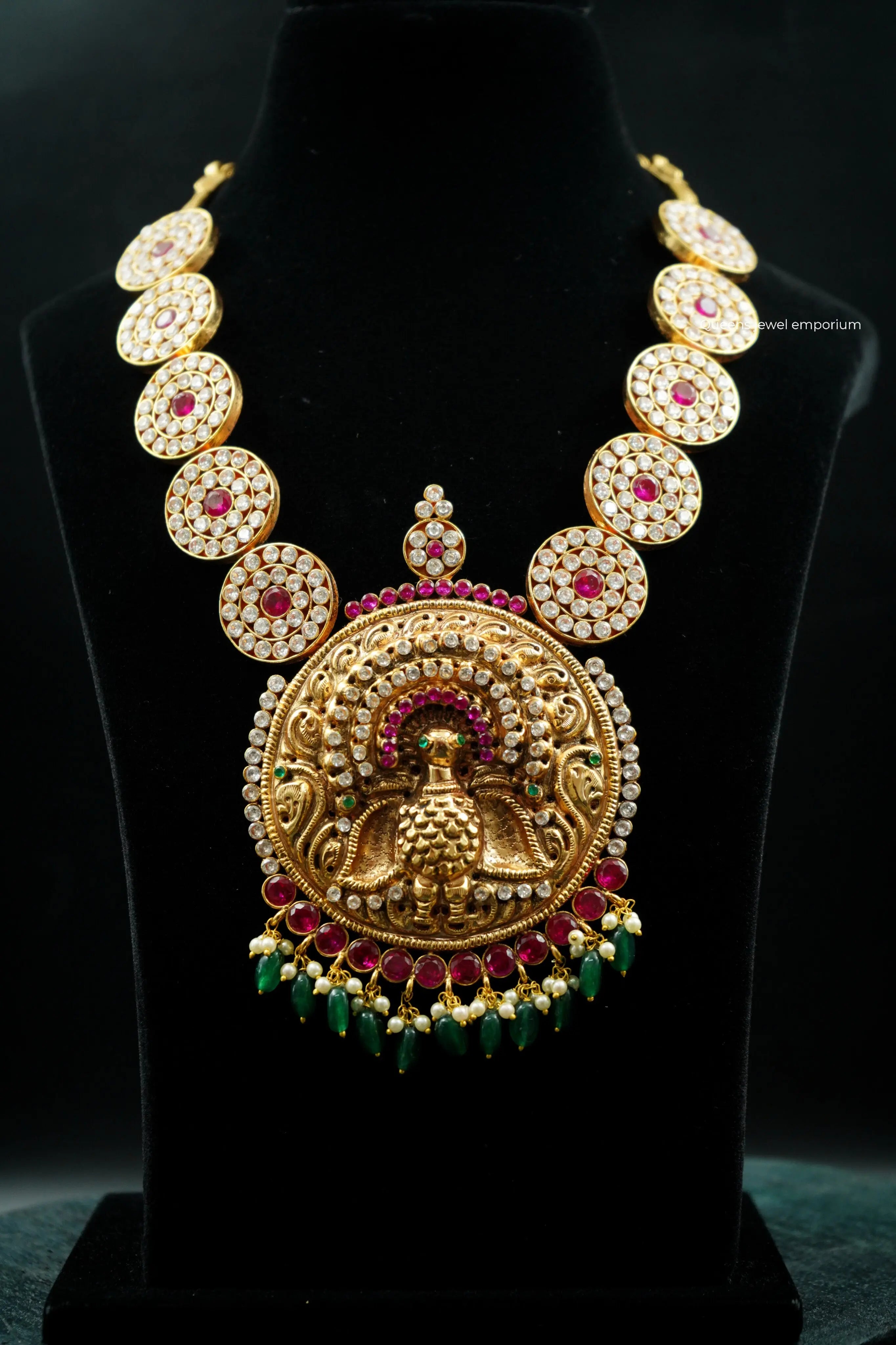 Grand bird pendant with zircon stones-Floral zircon stones haram