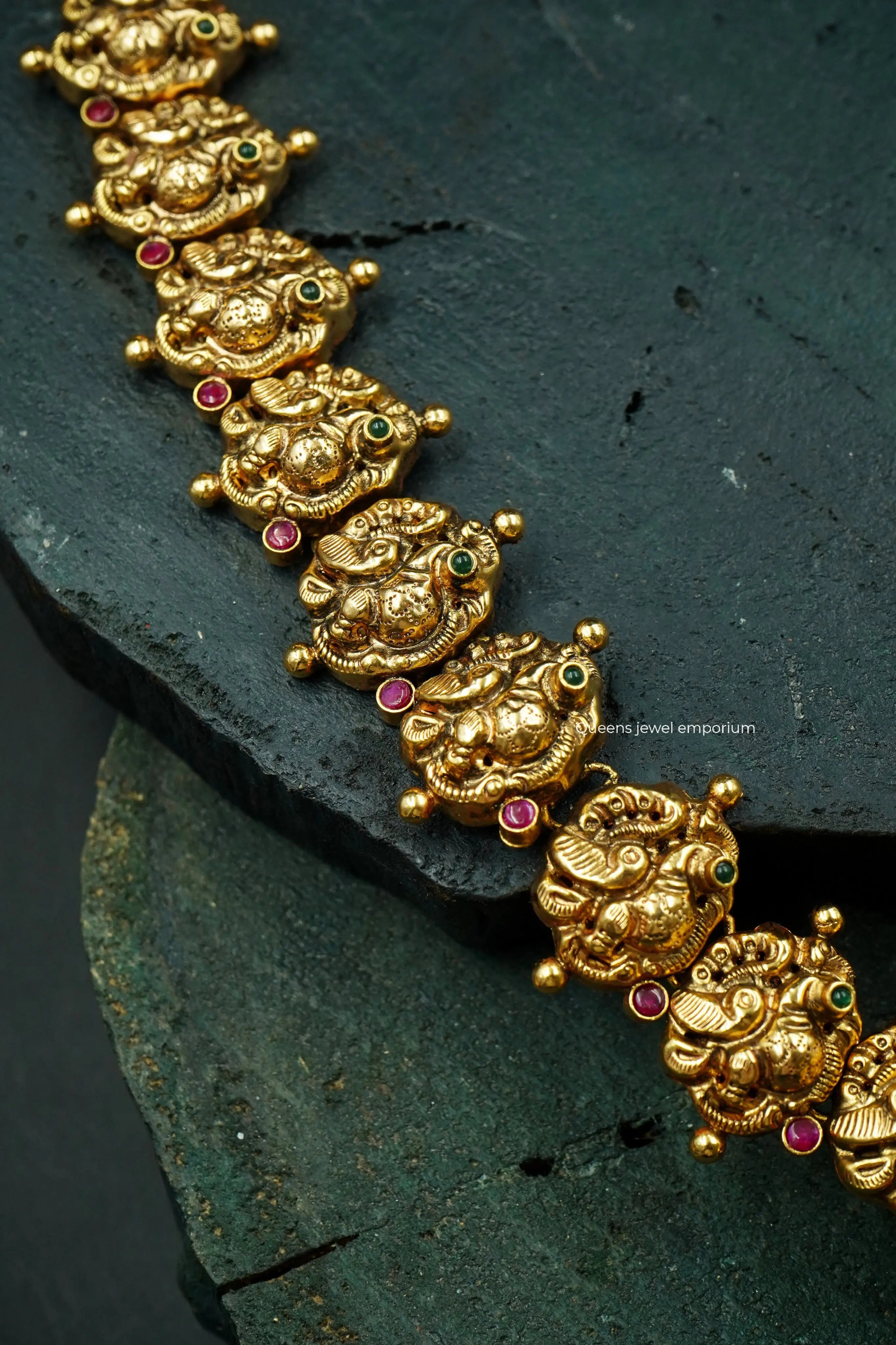 Grand reception look haram-Chola inspired lakshmi haram