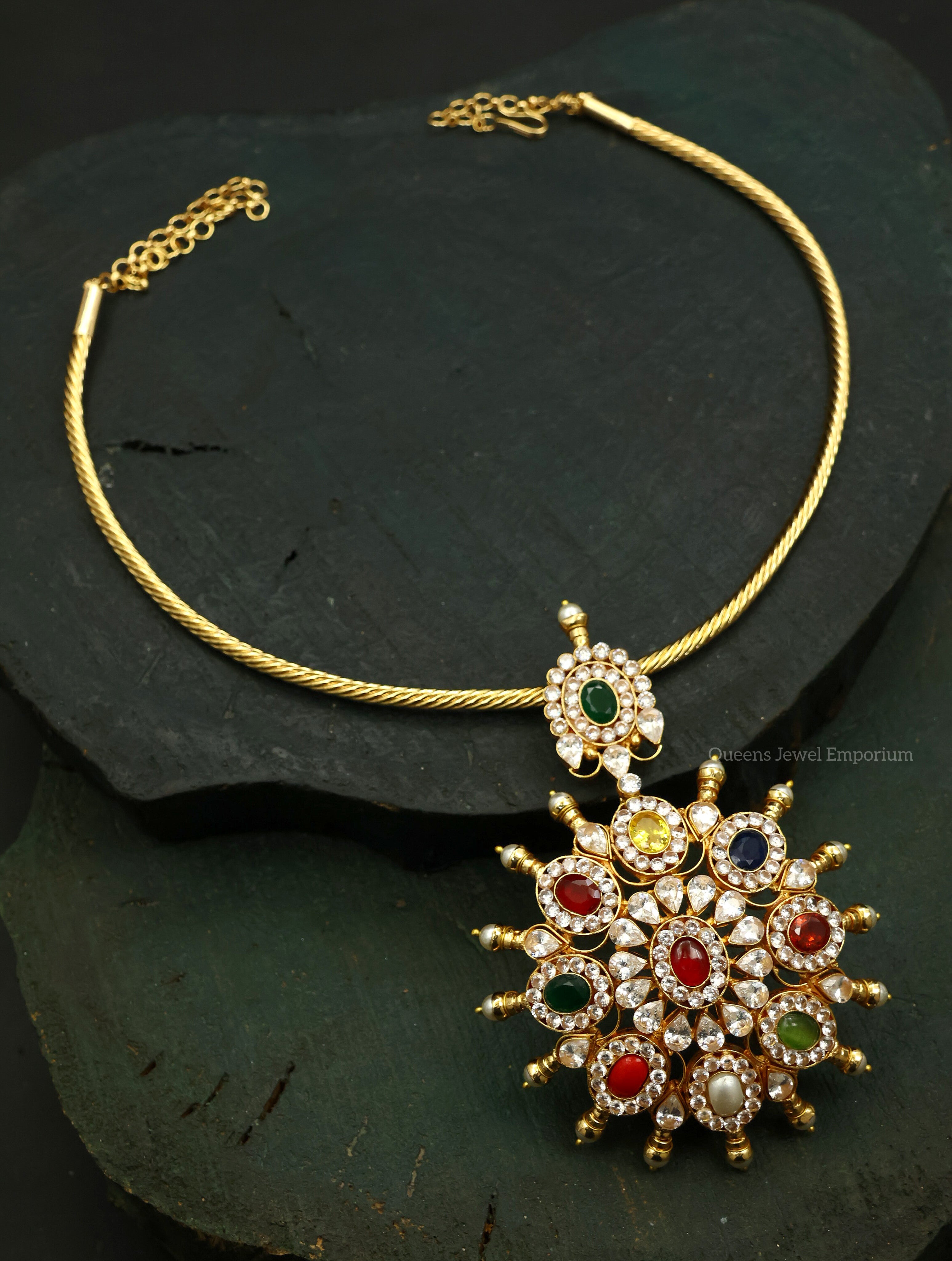 Grand pendant with multi color stones-Grand traditional pendant