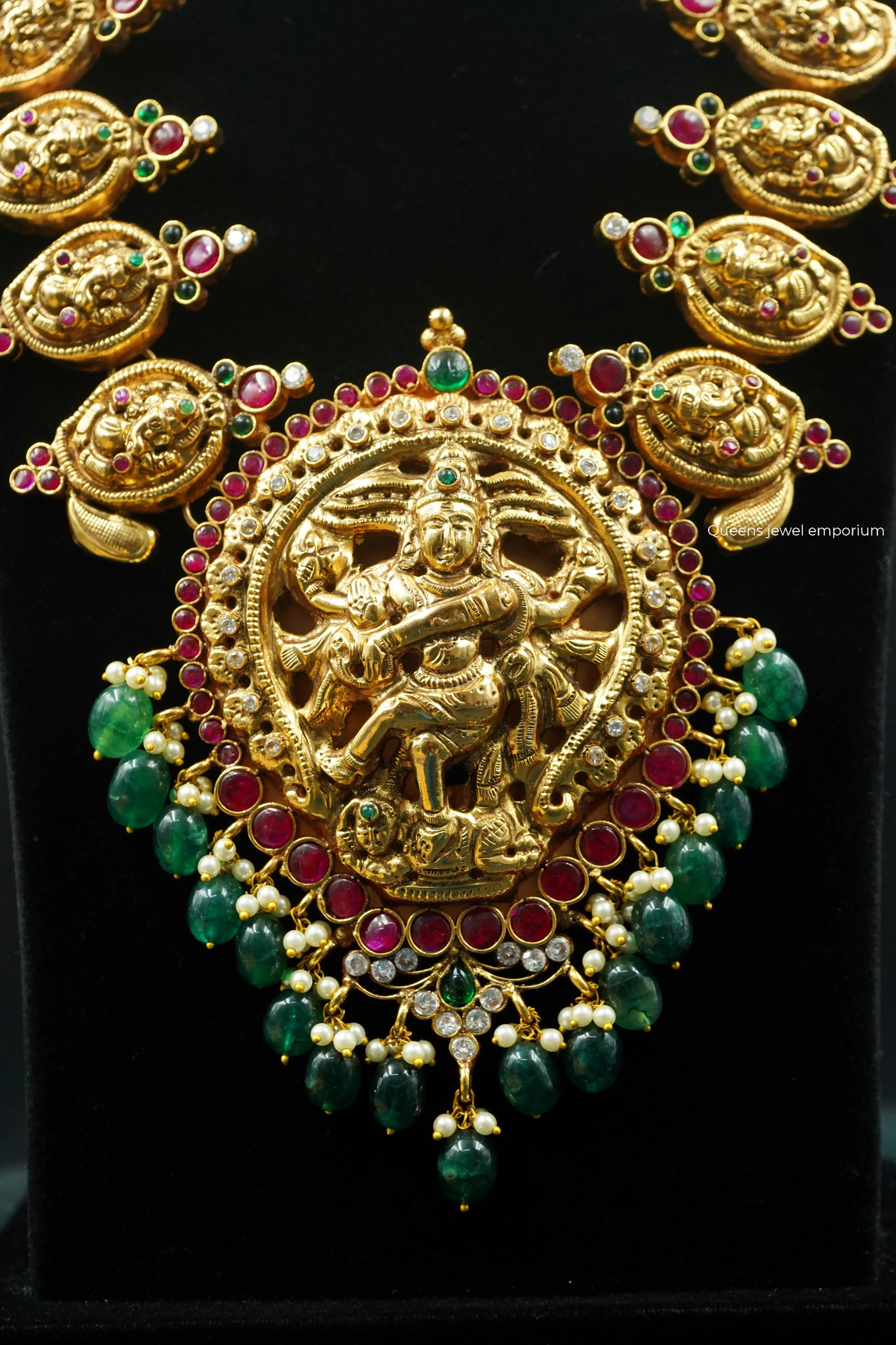Green bead natarajan pendant-Chola inspired temple haram