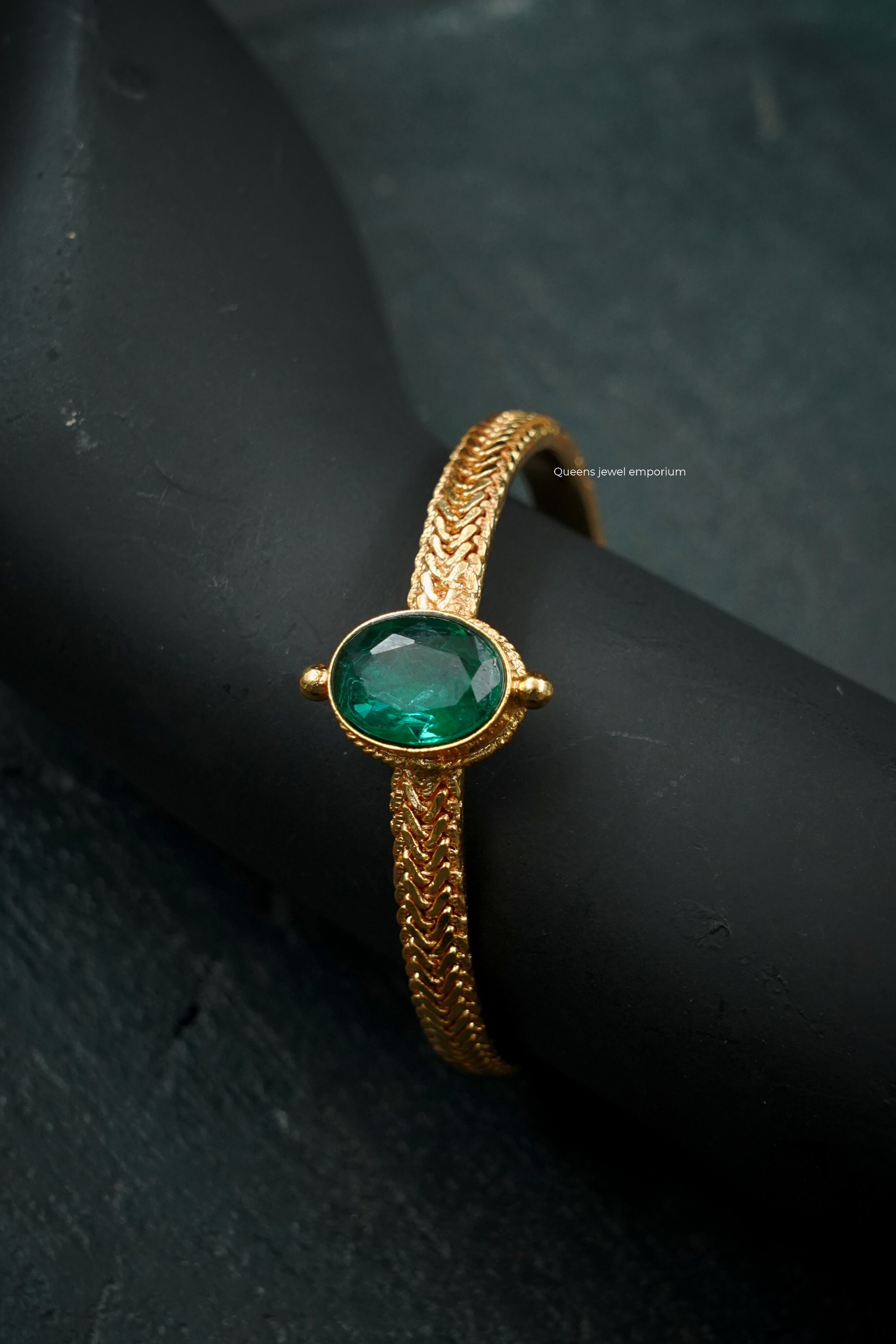 Bridal nagas jewellery kada-Festive green stone kada