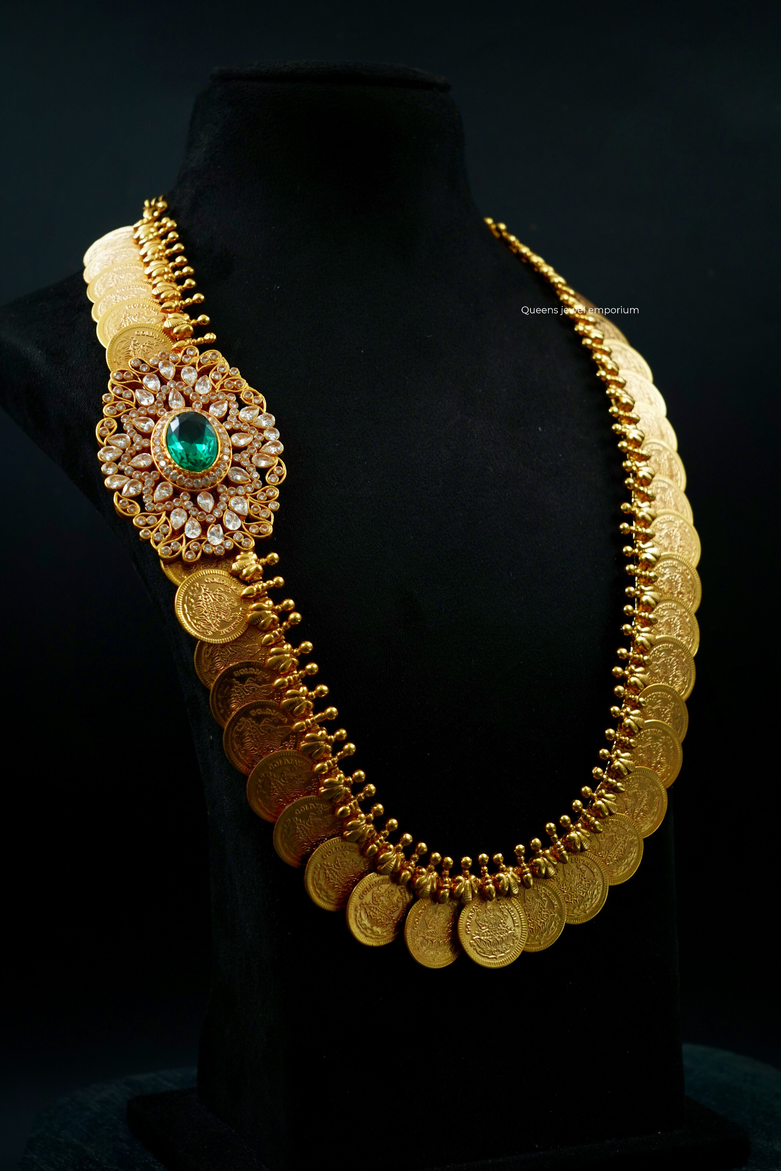 Kasu haram with stone mugappu-Grand lakshmi kasu jewellery