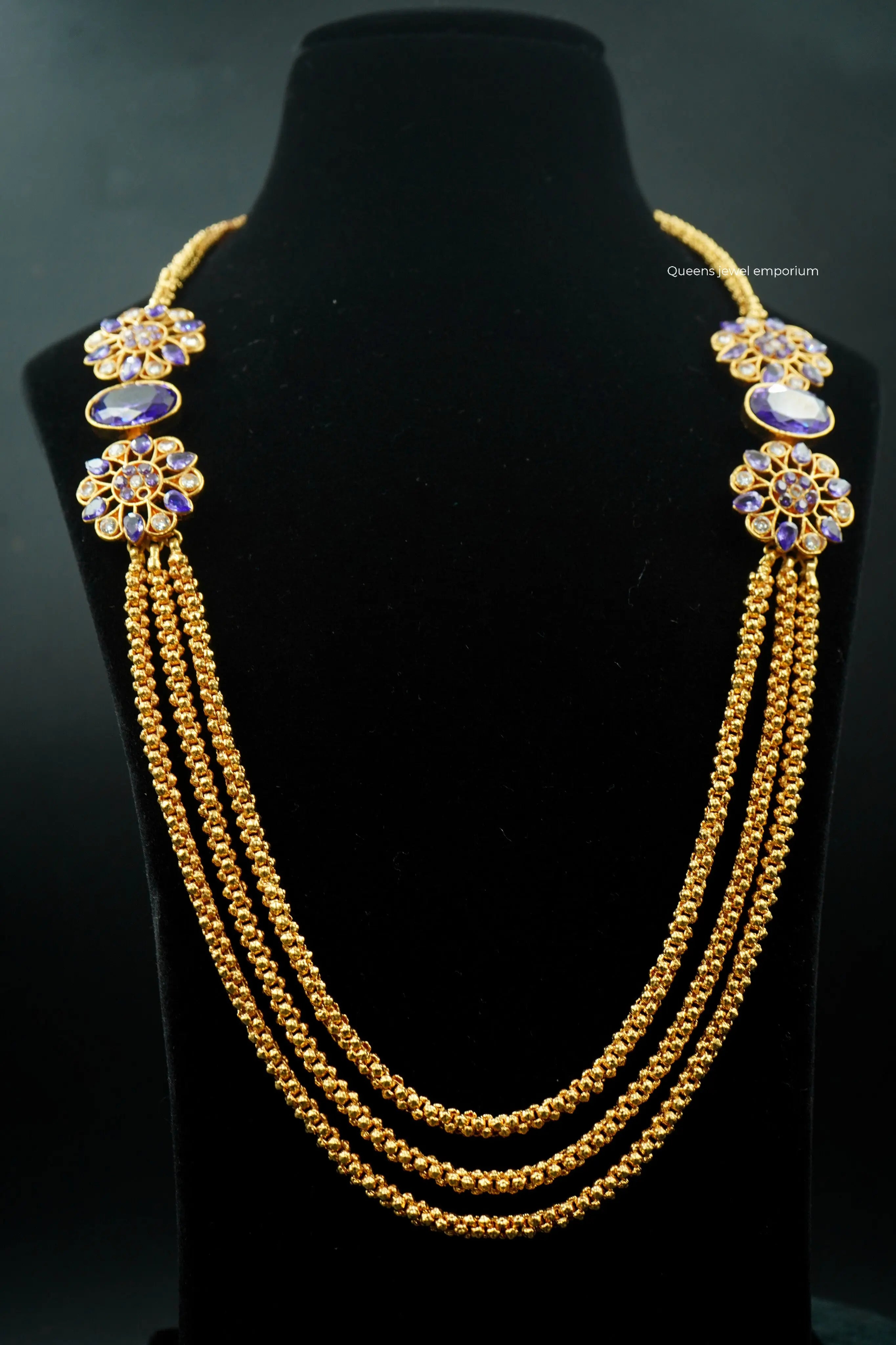 Layered oval purple stone haram-Jewellery for occasion