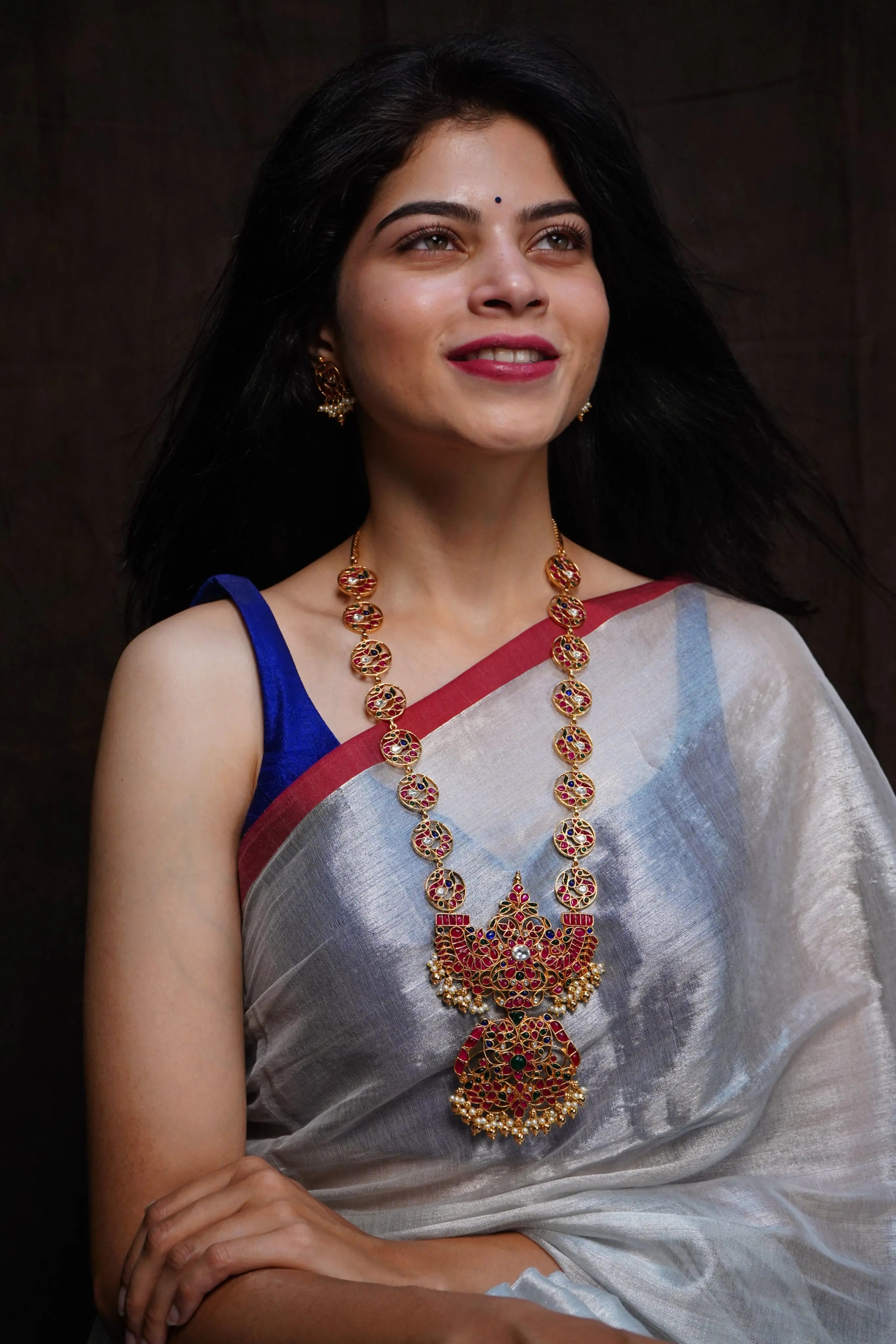 pearls hanging jewellery-Annapakshi motif haram