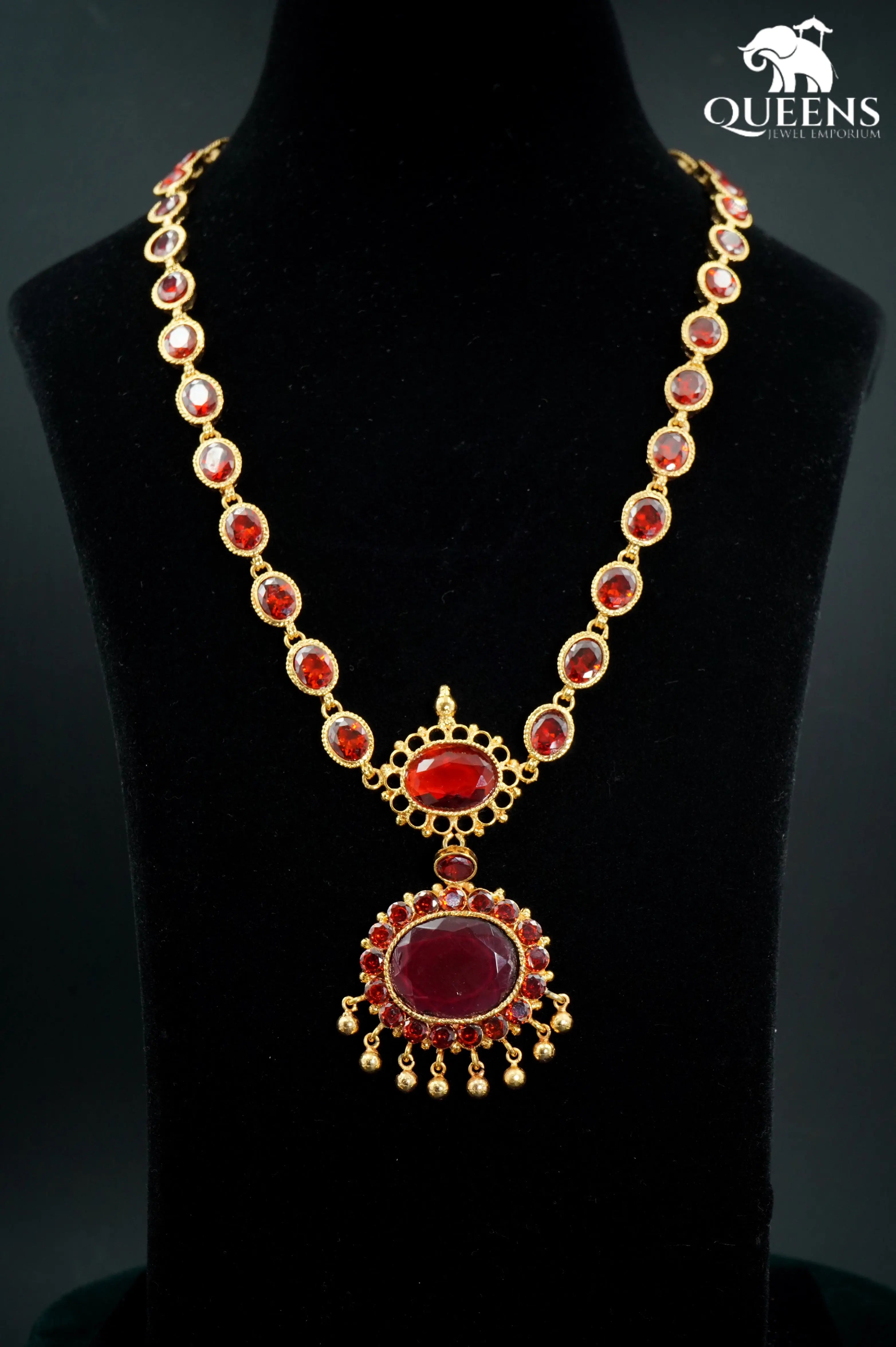 Red color stone haram-Gold balls hangings