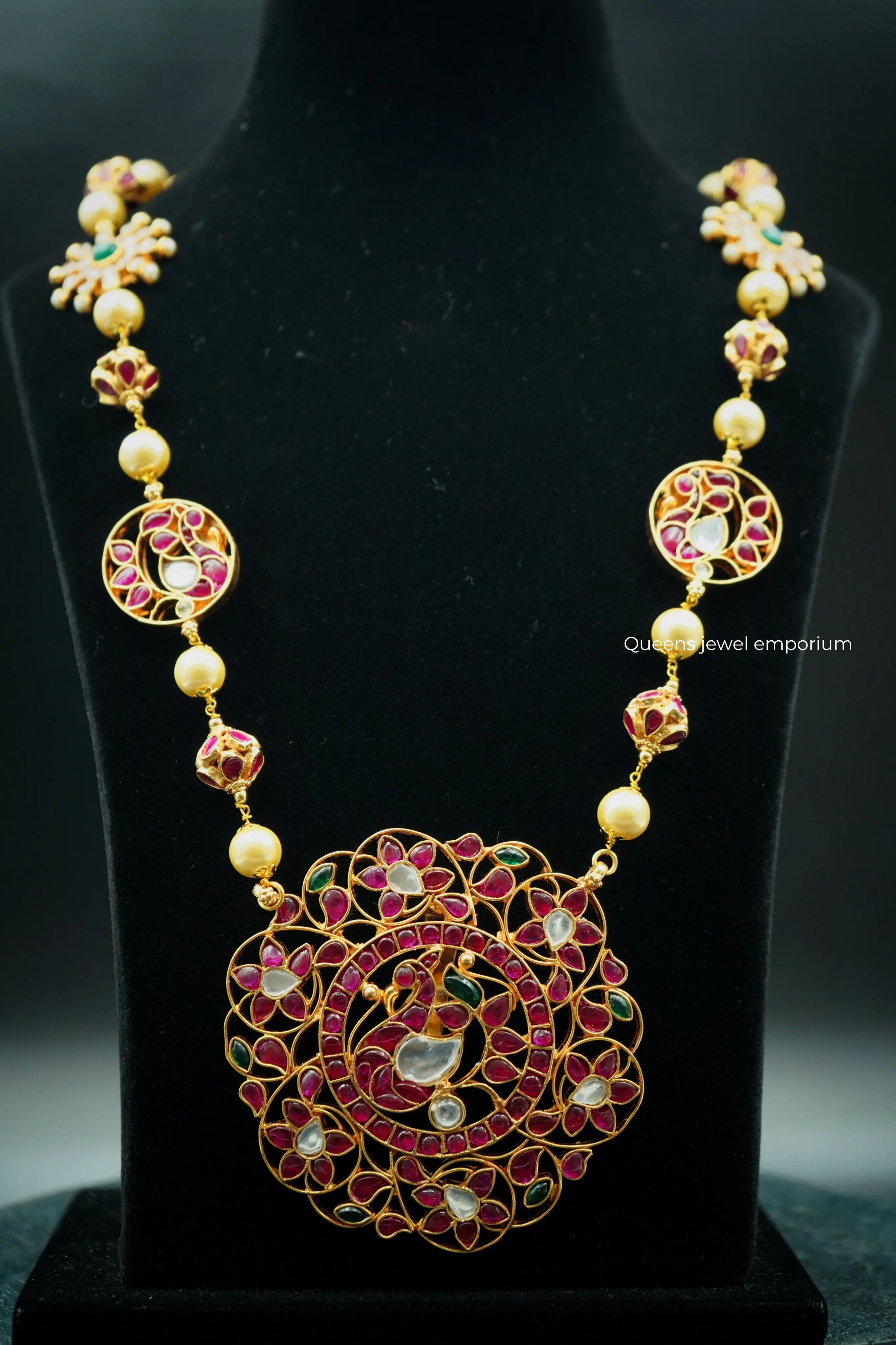 Kemp stone haram-Pink color stone jewellery
