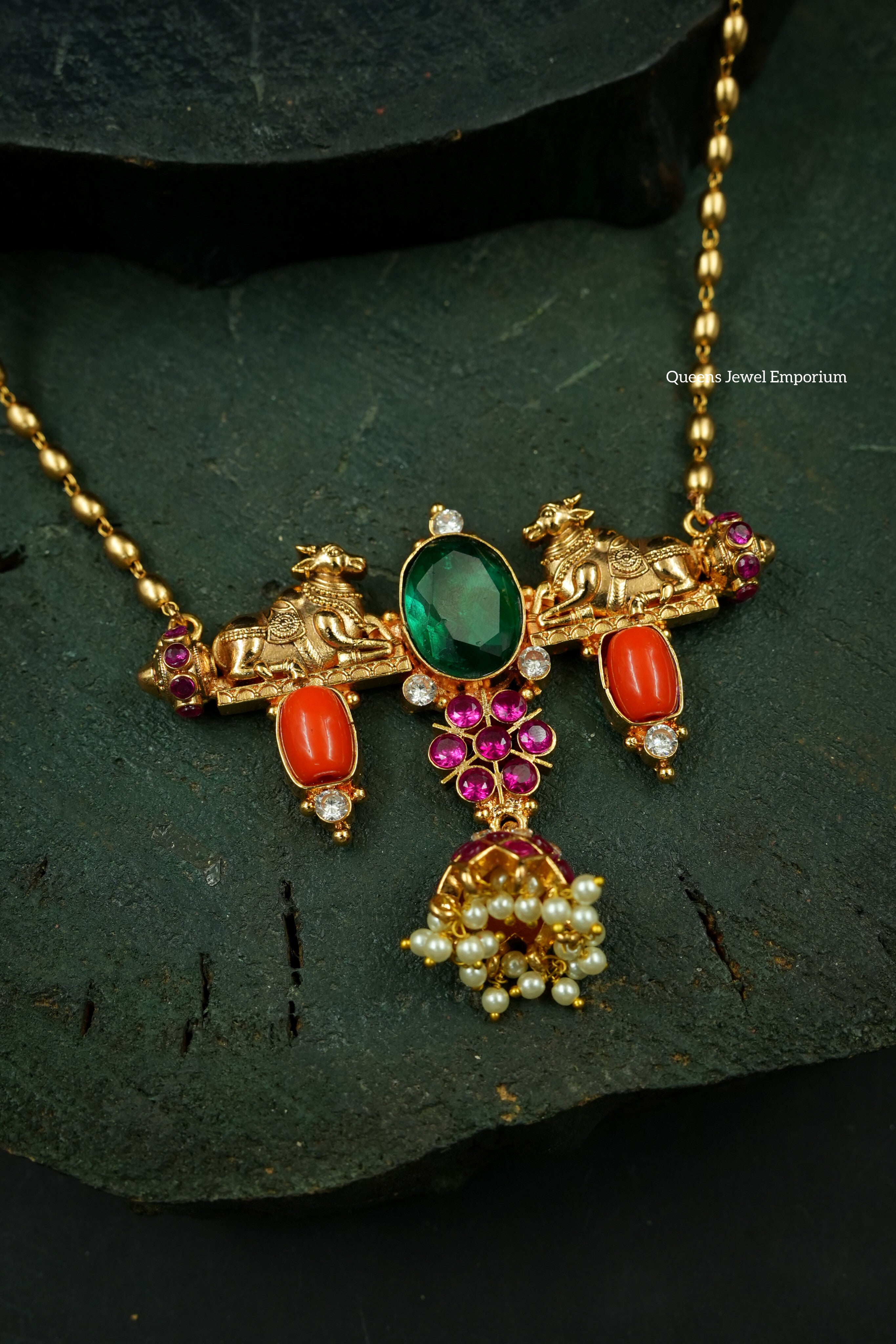 Nagas cow motif pendant-Baby pearl hanging haram
