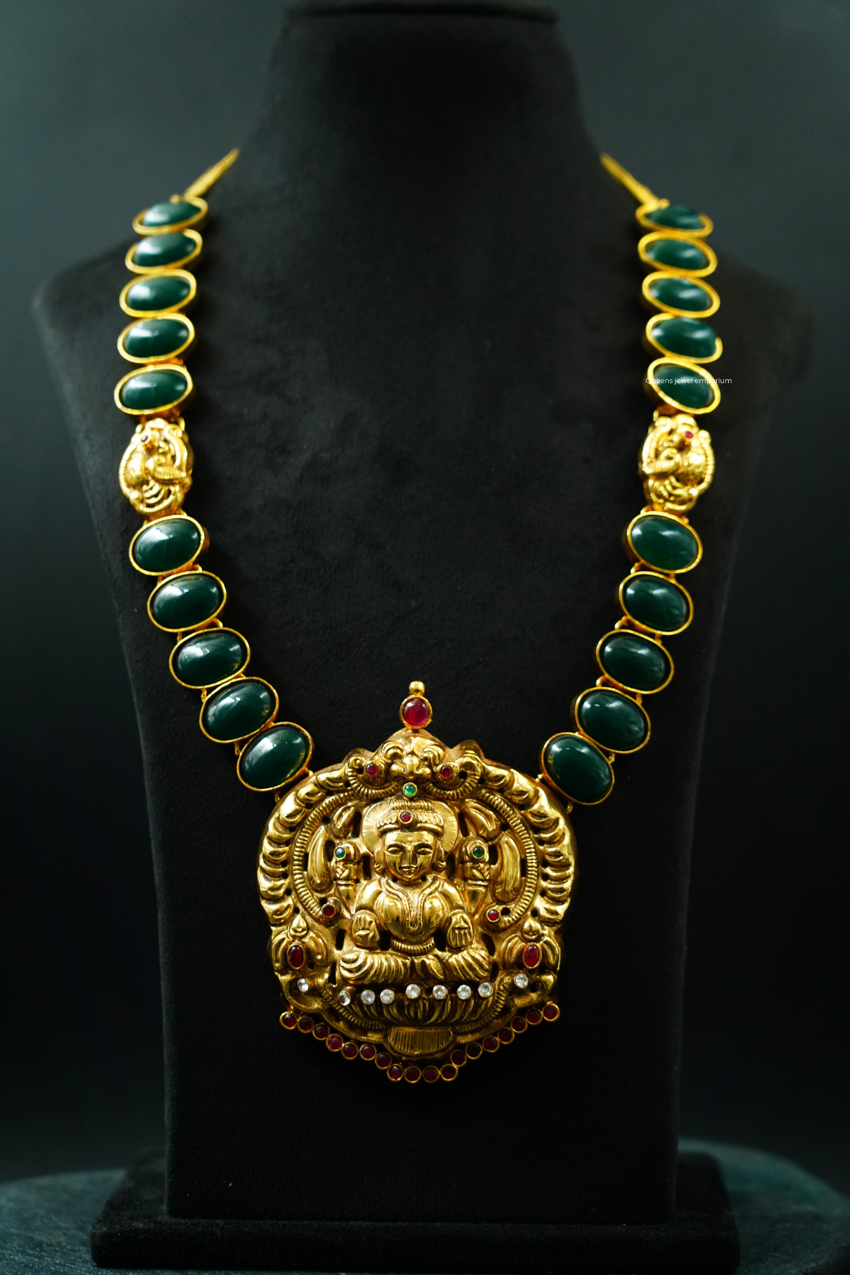 Nagas lakshmi pendant-Green color  stone jewellery